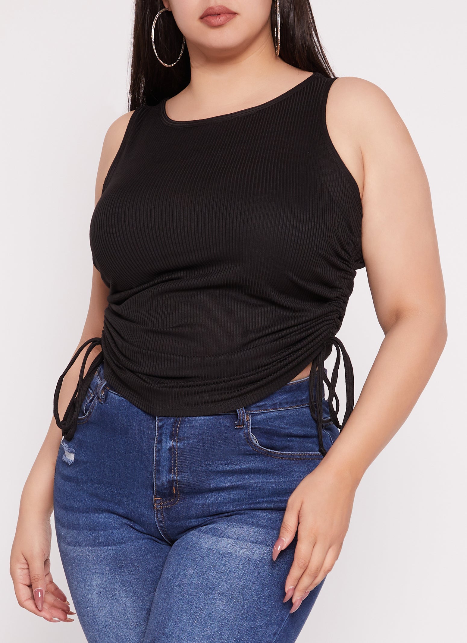 Plus Size Rib Knit Ruched Side Tank Top