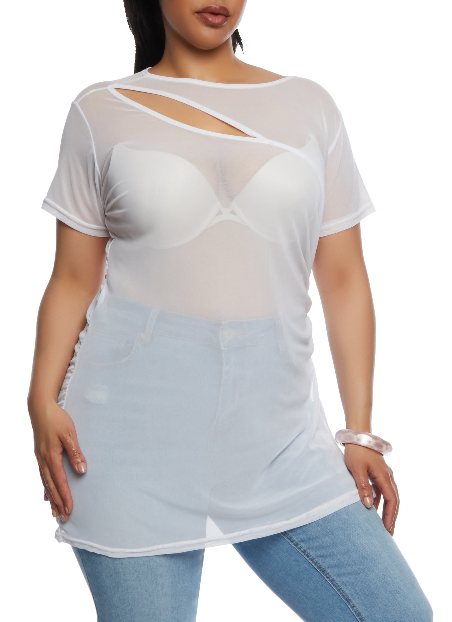 Plus size white sheer top online