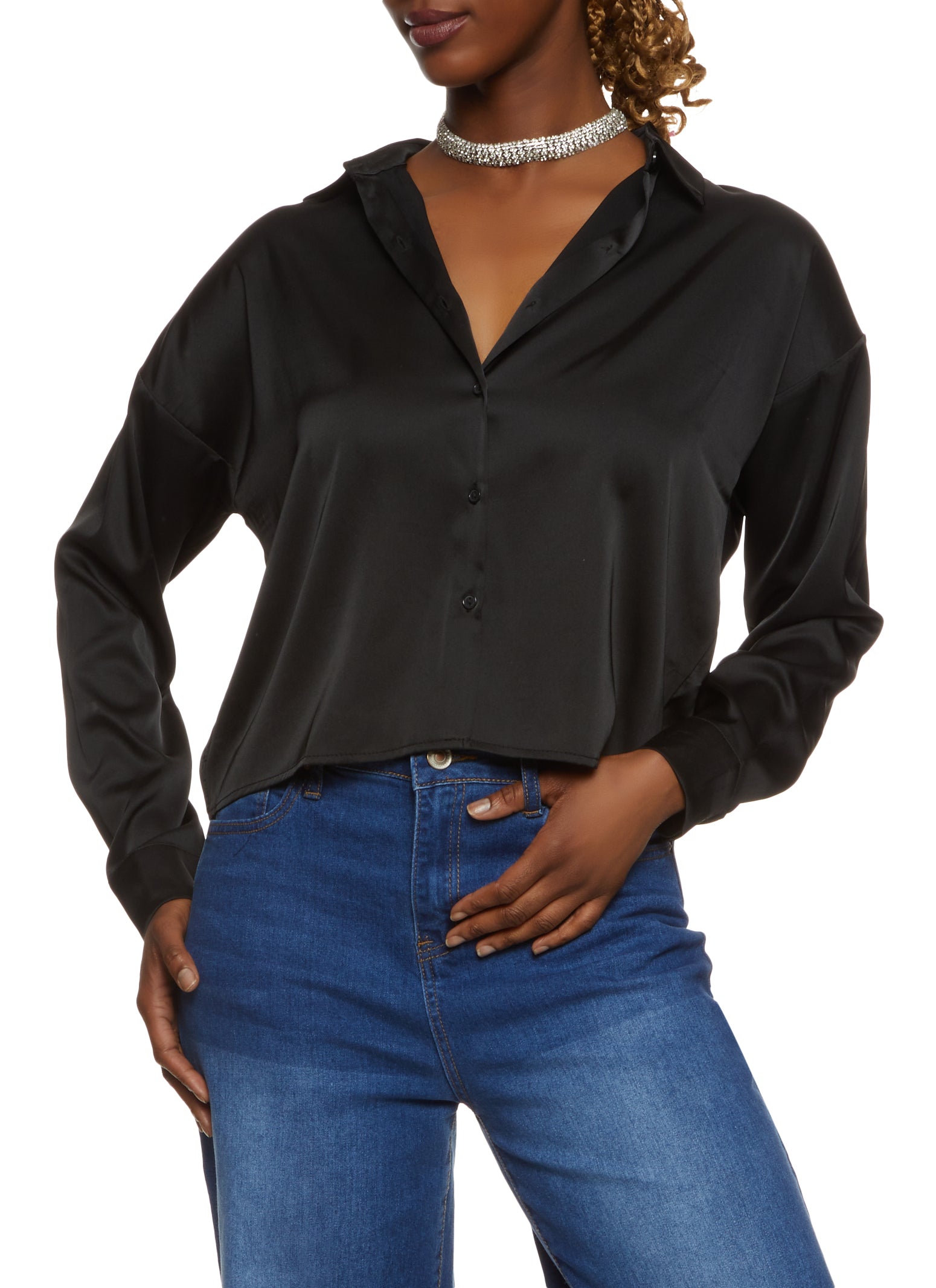 Satin shirt fashion and jeans