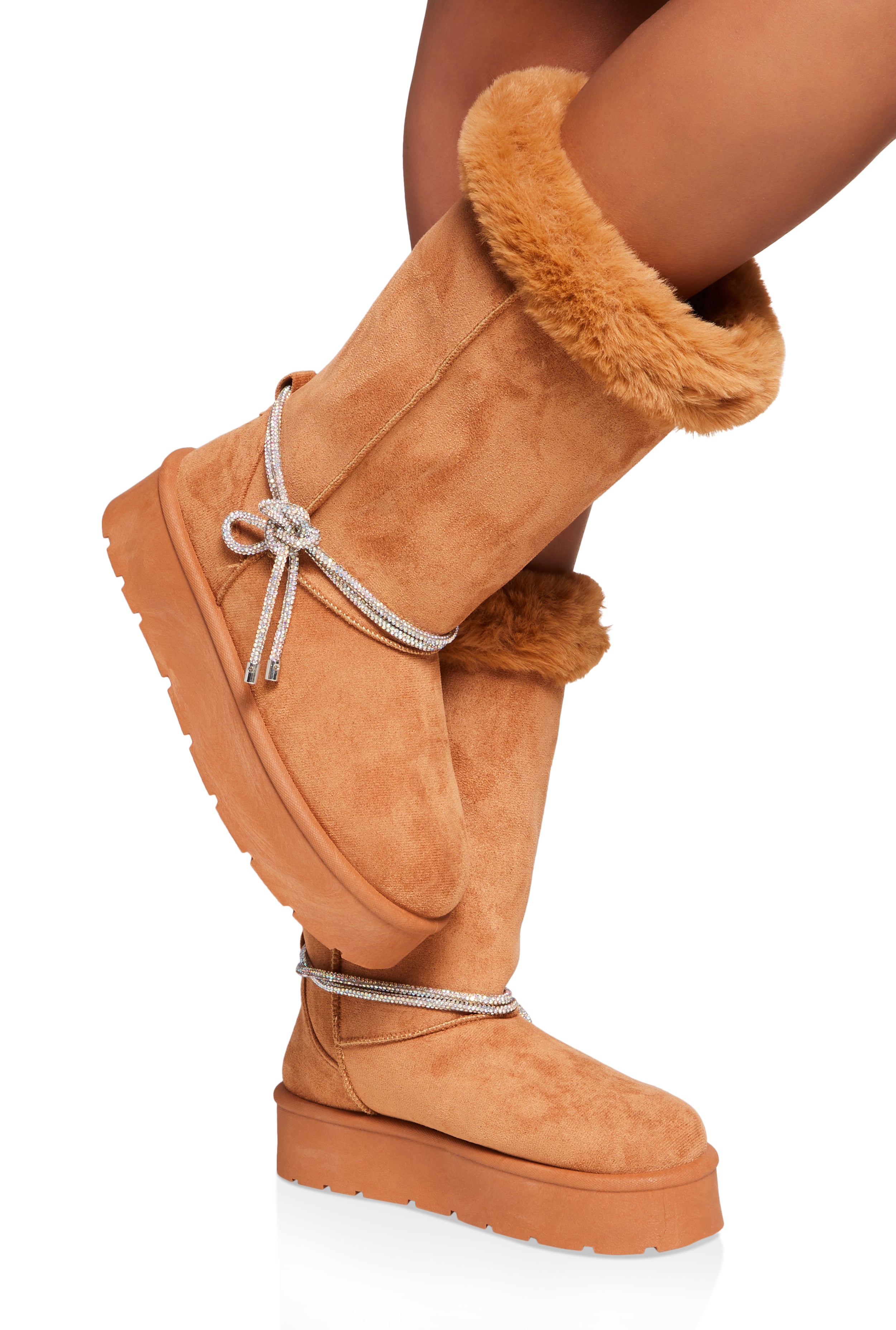 Rhinestone Snow Boots deals - Tan