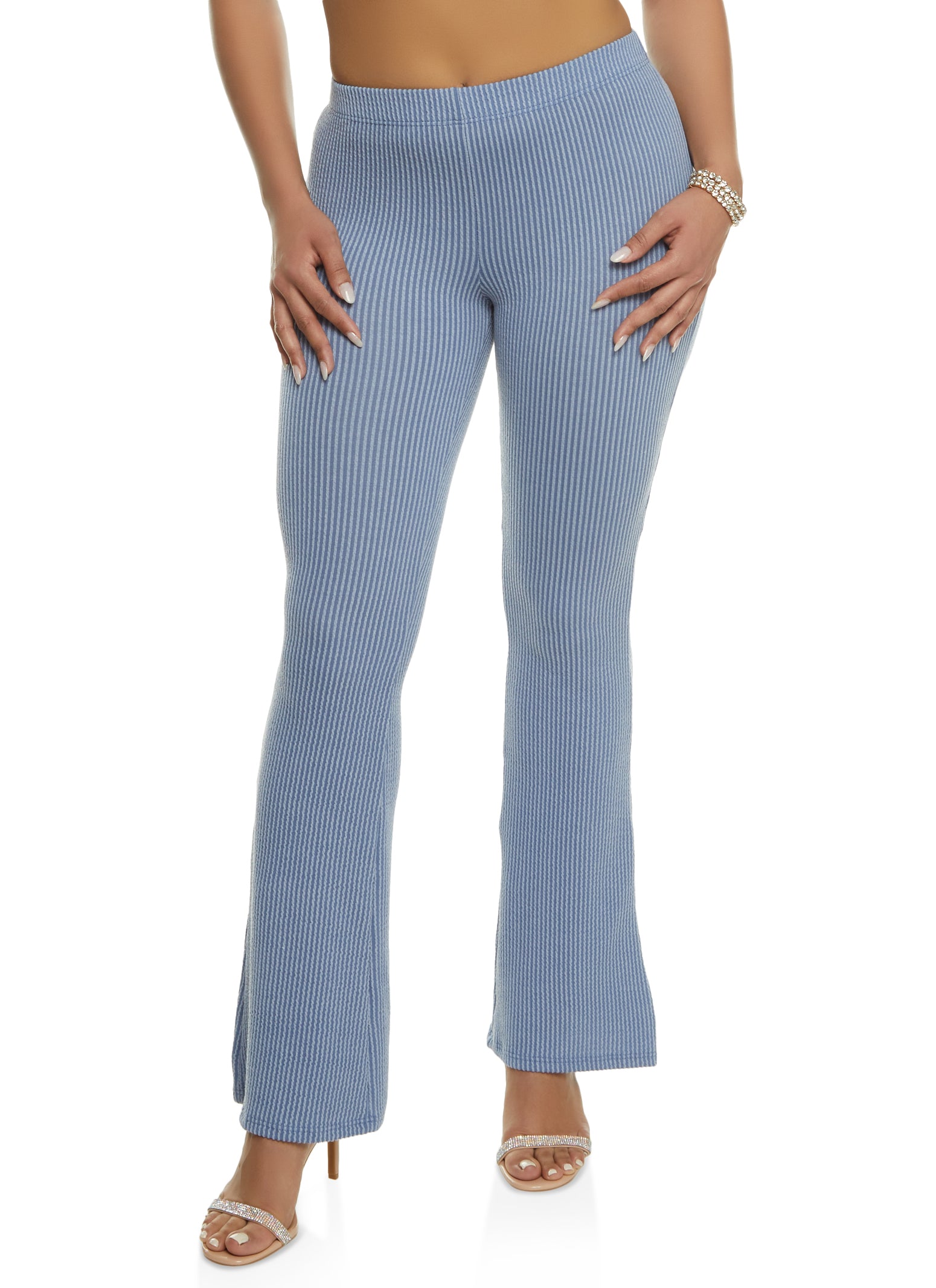 Ribbed Knit High Waist Boot Cut Pants