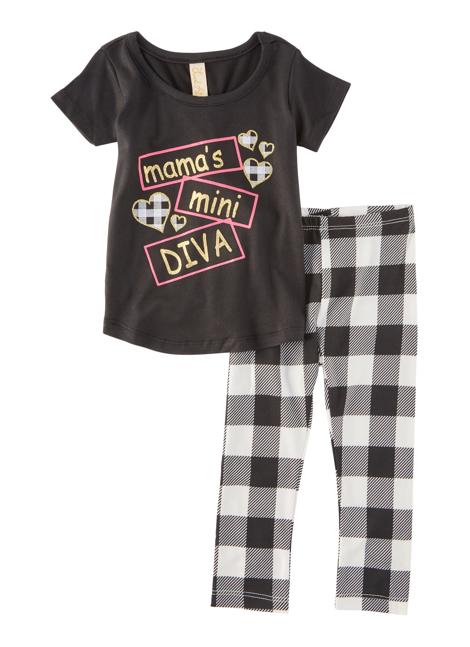 Baby Girls 12-24M Mamas Mini Diva Glitter Graphic Tee and Leggings - Black