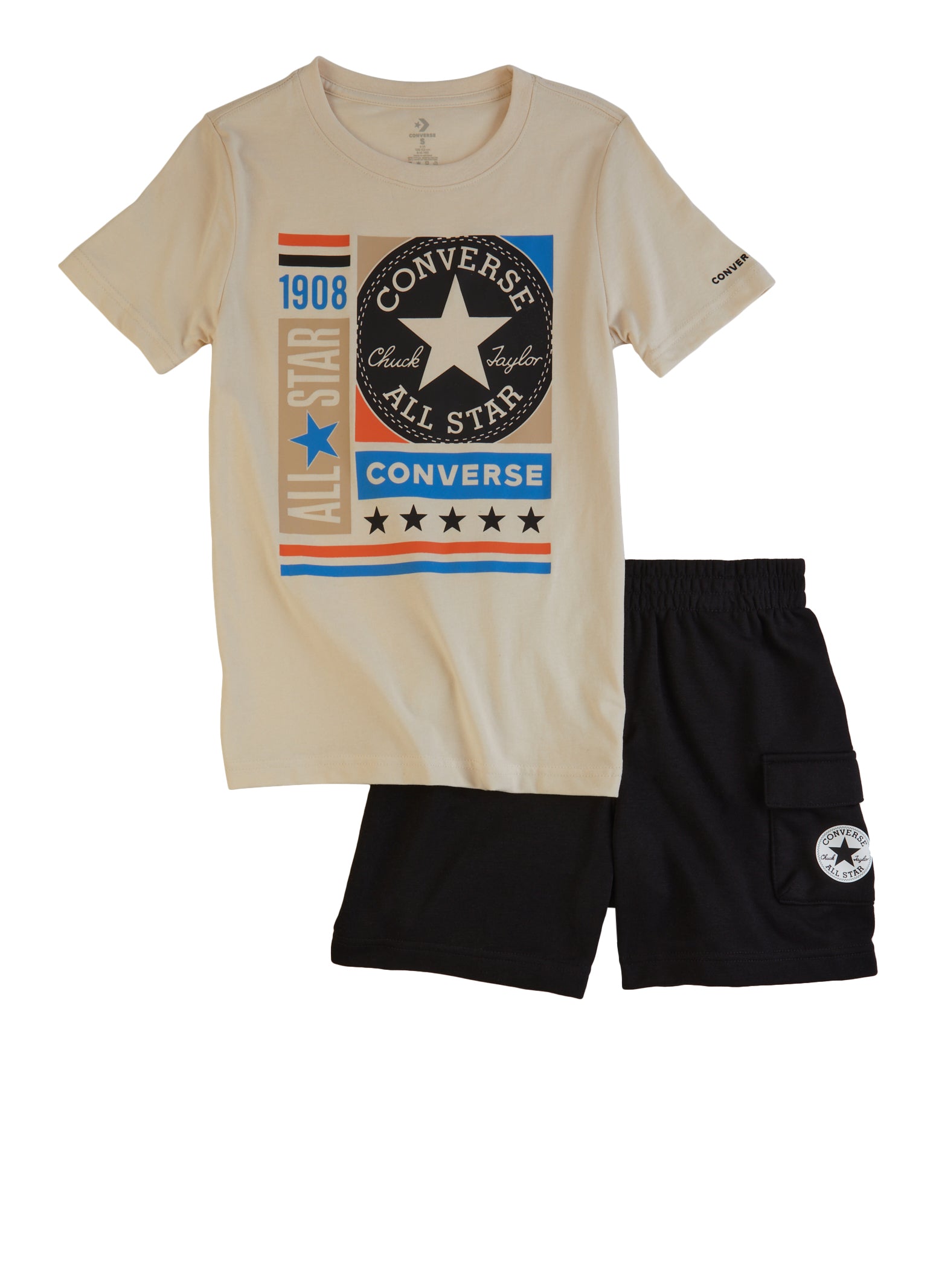 Boys Converse Color Block Logo Graphic Tee and Shorts Black