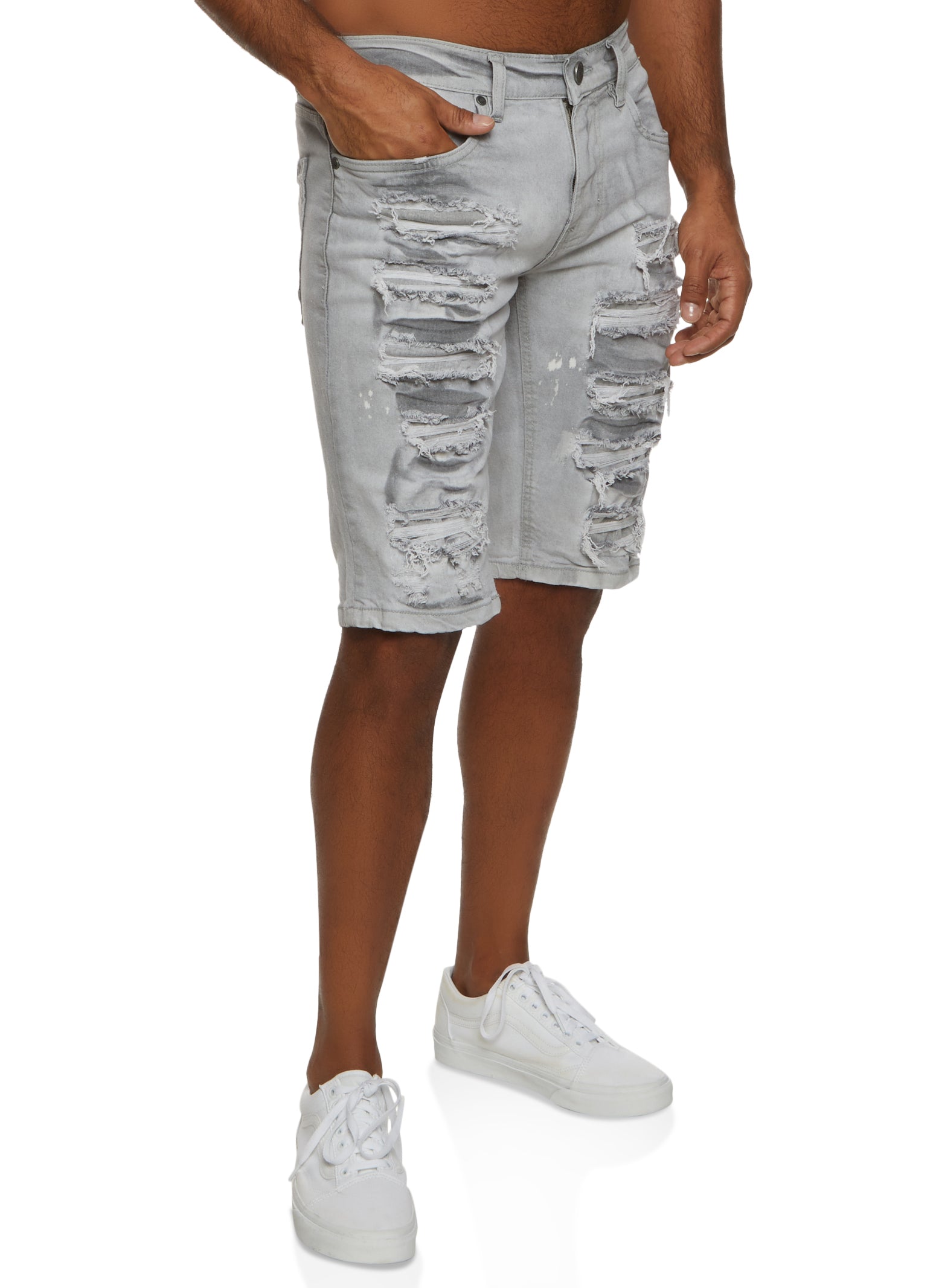 Mens destroyed denim fashion shorts