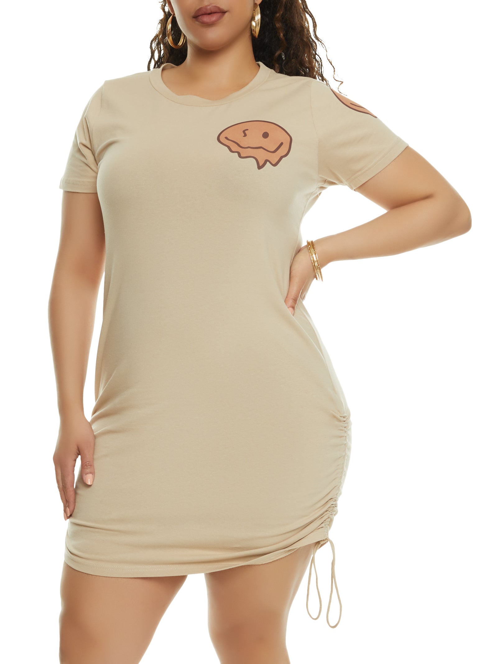 Plus Size Enjoy The Little Things Graphic T Shirt Dress - Tan