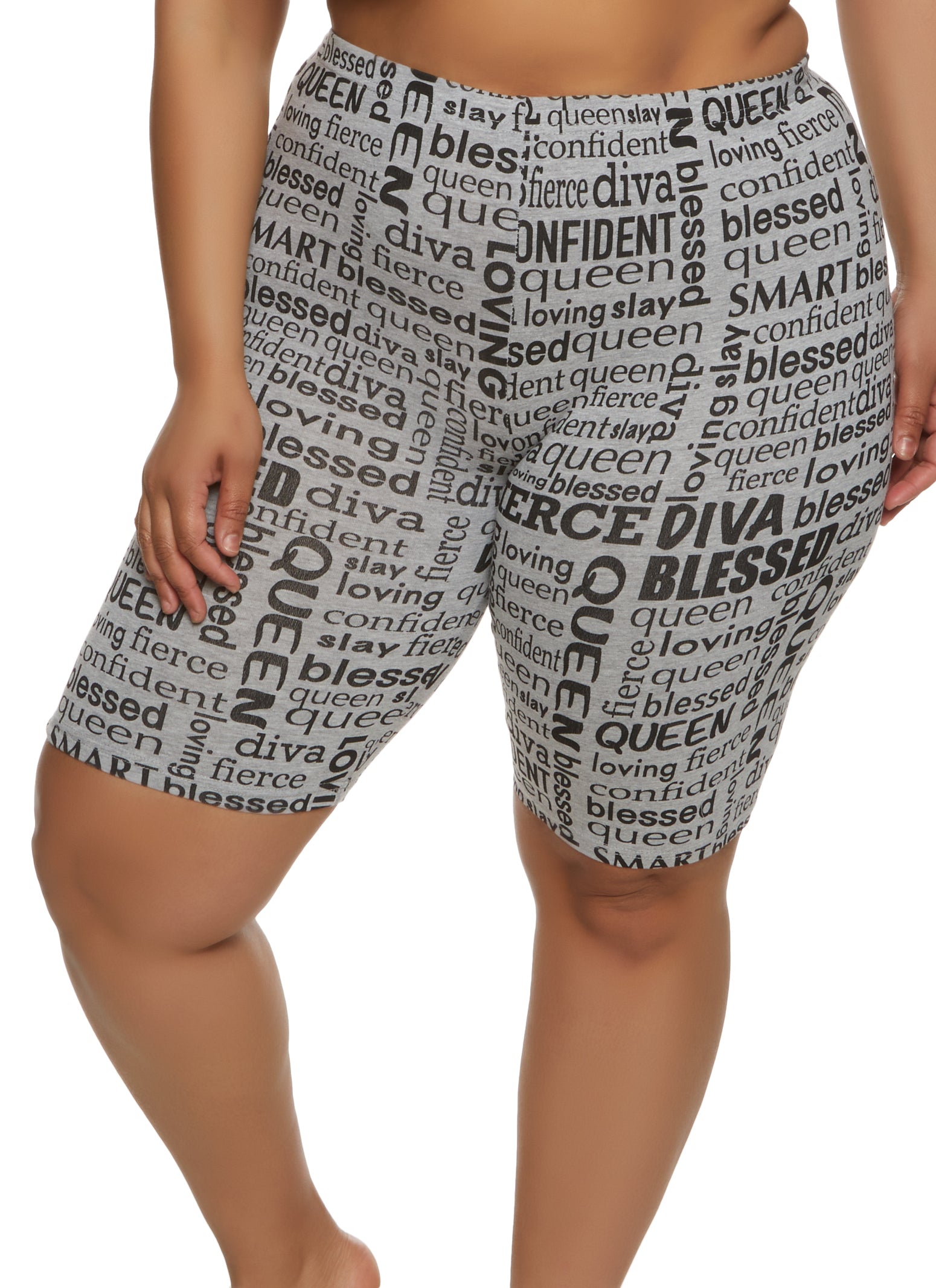 Plus Size Graphic Print Biker Shorts - Heather