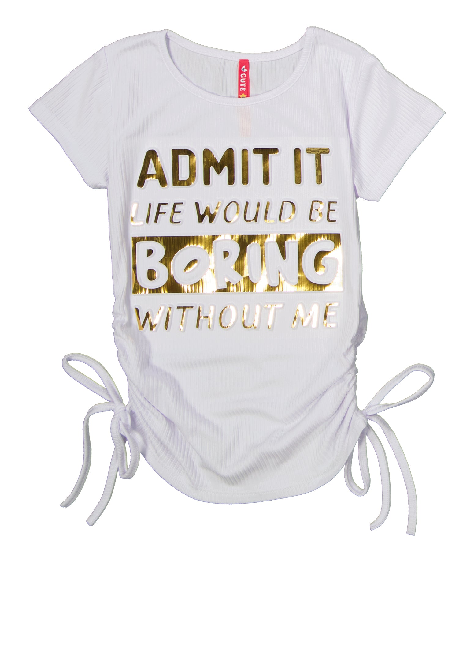 Little Girls Boring Without Me 3D Foil Top - White