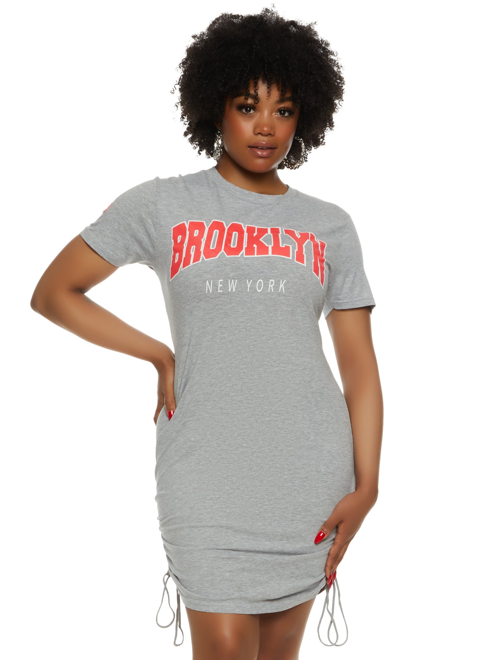 Plus Size Brooklyn New York Ruched Graphic T Shirt Dress