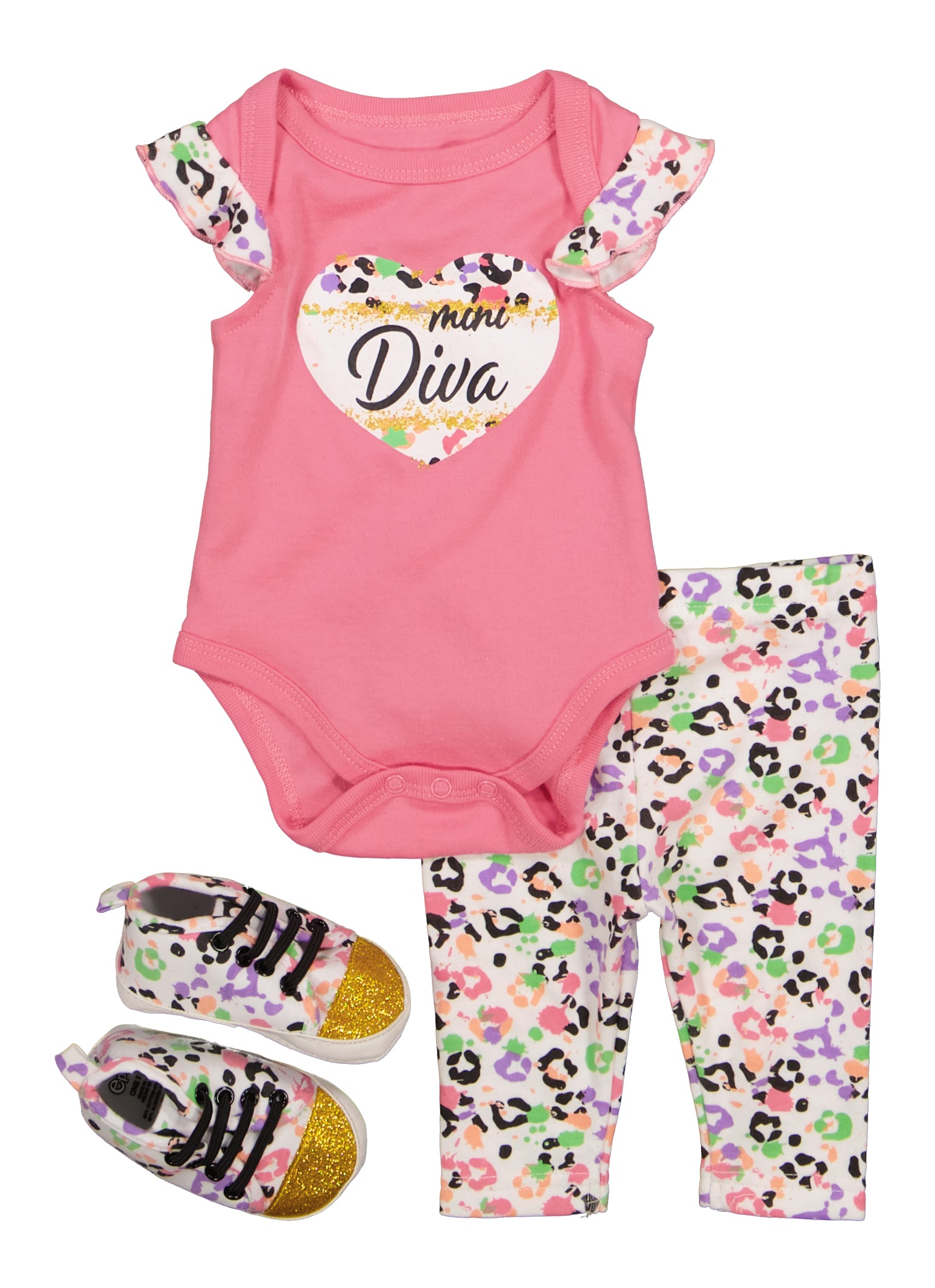 Baby Girls 0-9M Mini Diva Animal Print Bodysuit and Leggings with Shoes -  Pink