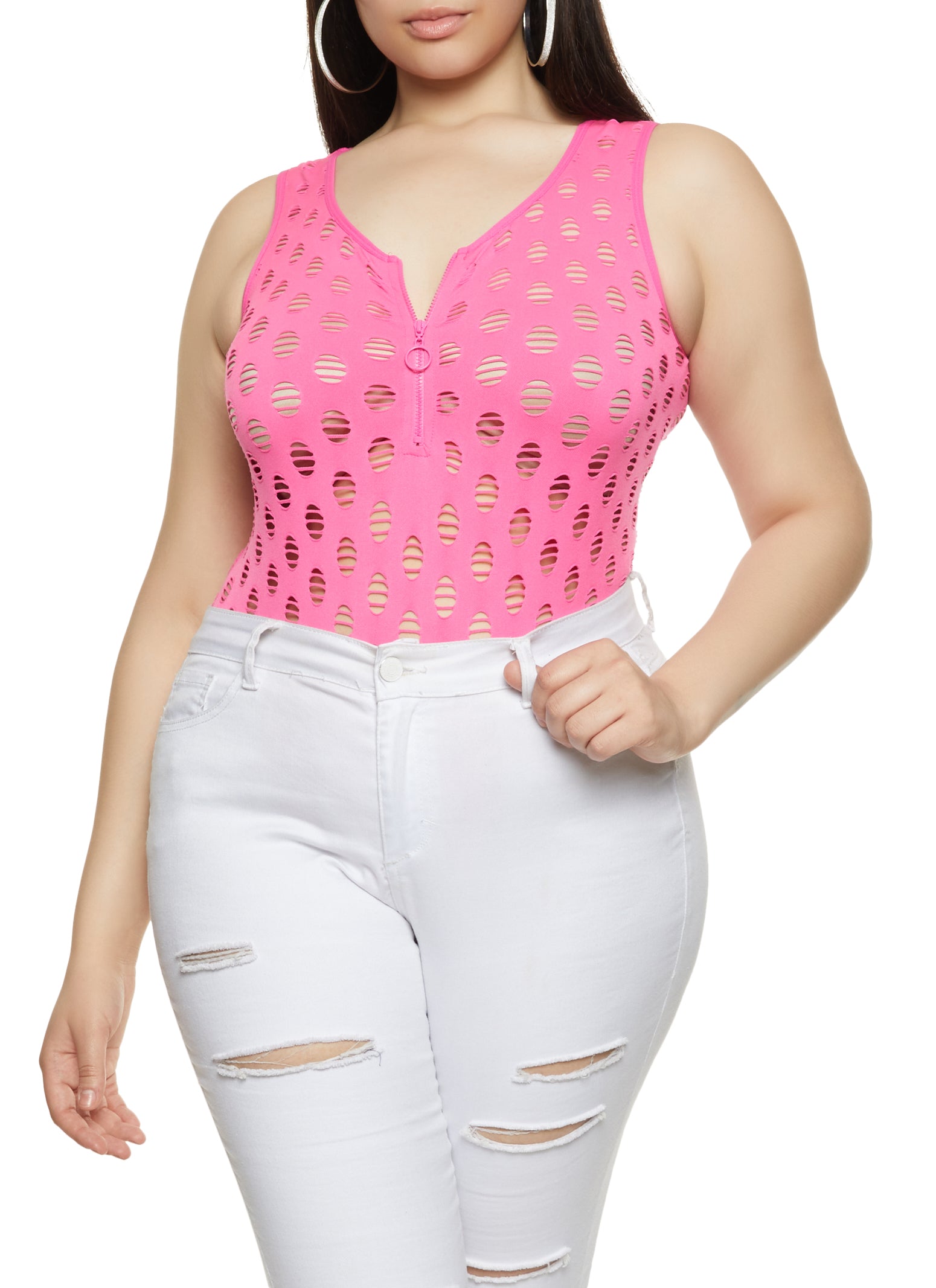 Plus Size Laser Cut Bodysuit 