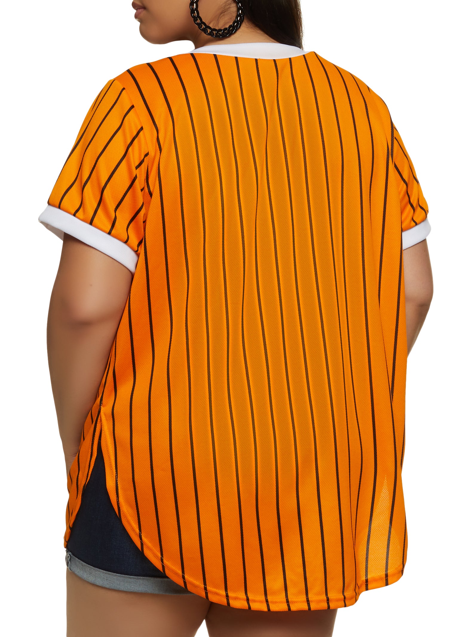 Womens Plus Size Striped Hustle Mesh Baseball Tee, Orange, Size 2x | Rainbow Shops