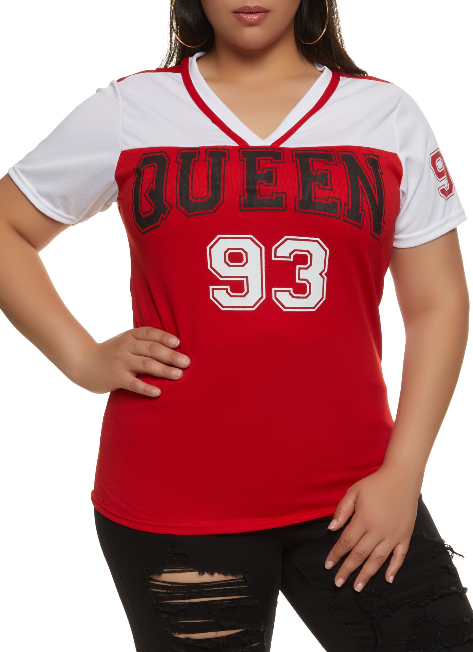 Plus Size Queen 93 V Neck Graphic Tee - Royal Blue