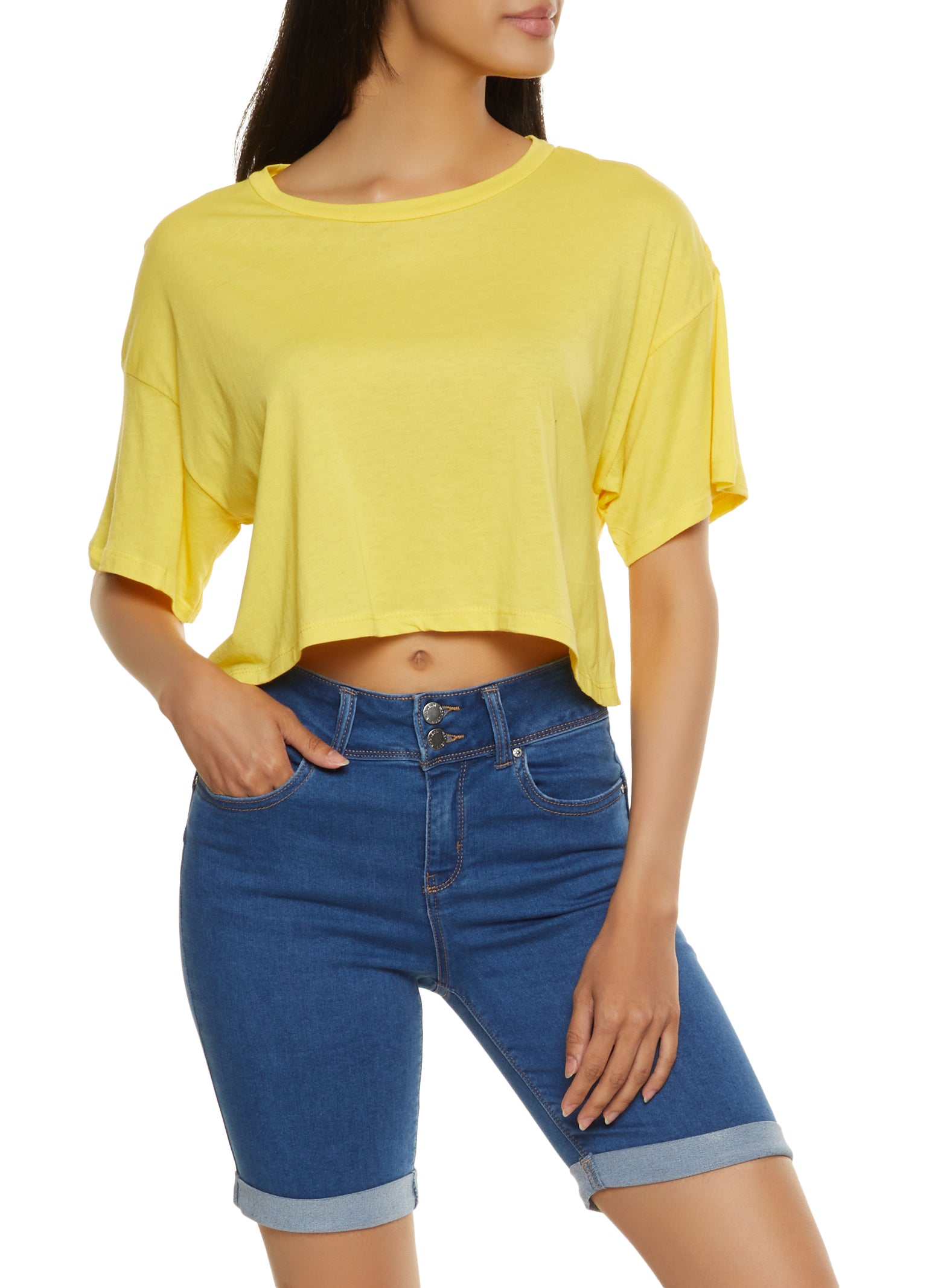 Boxy Cropped Short Sleeved Denim Shirt