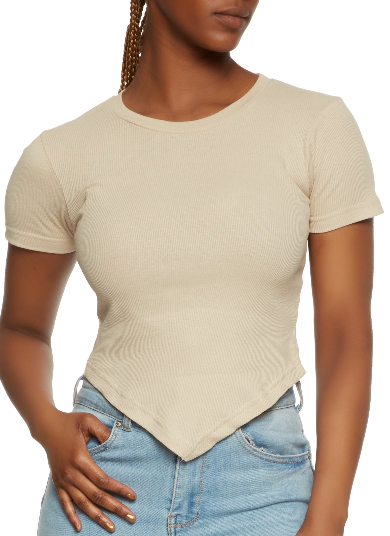 Ribbed Hanky Hem Tee - Tan