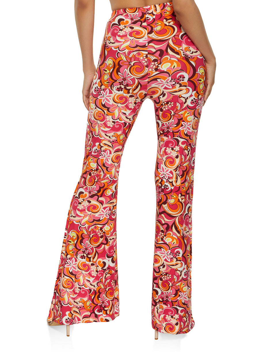 Printed Side Slit Flare Pants