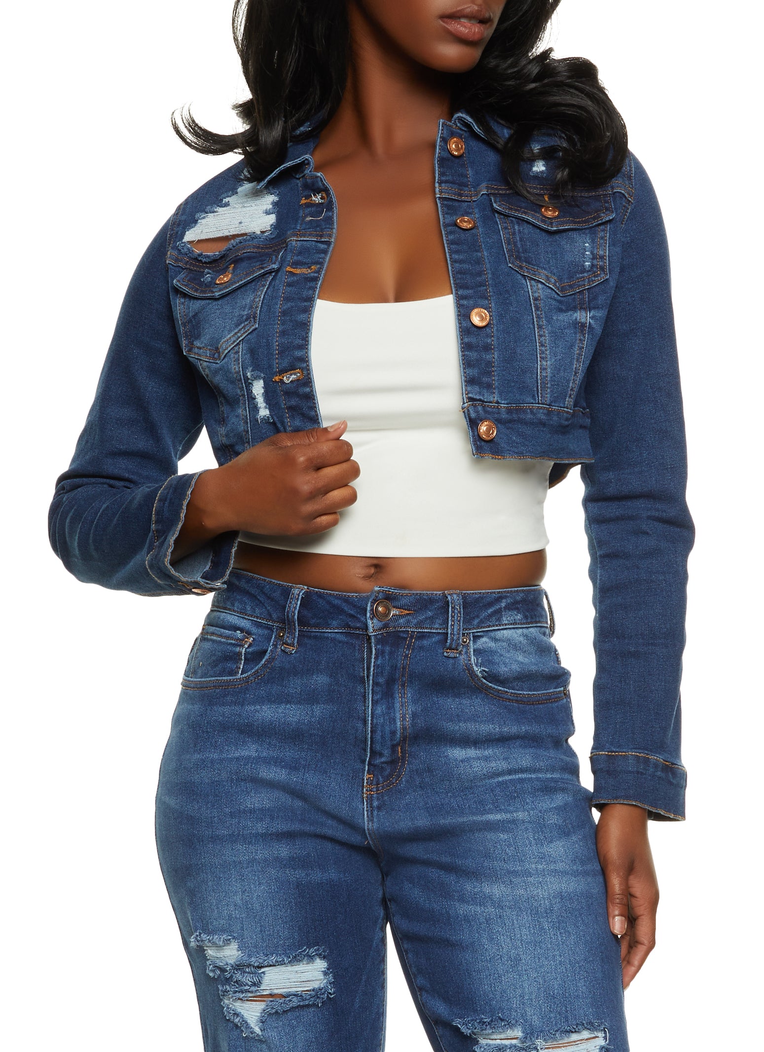 Distressed Cropped Denim Jacket