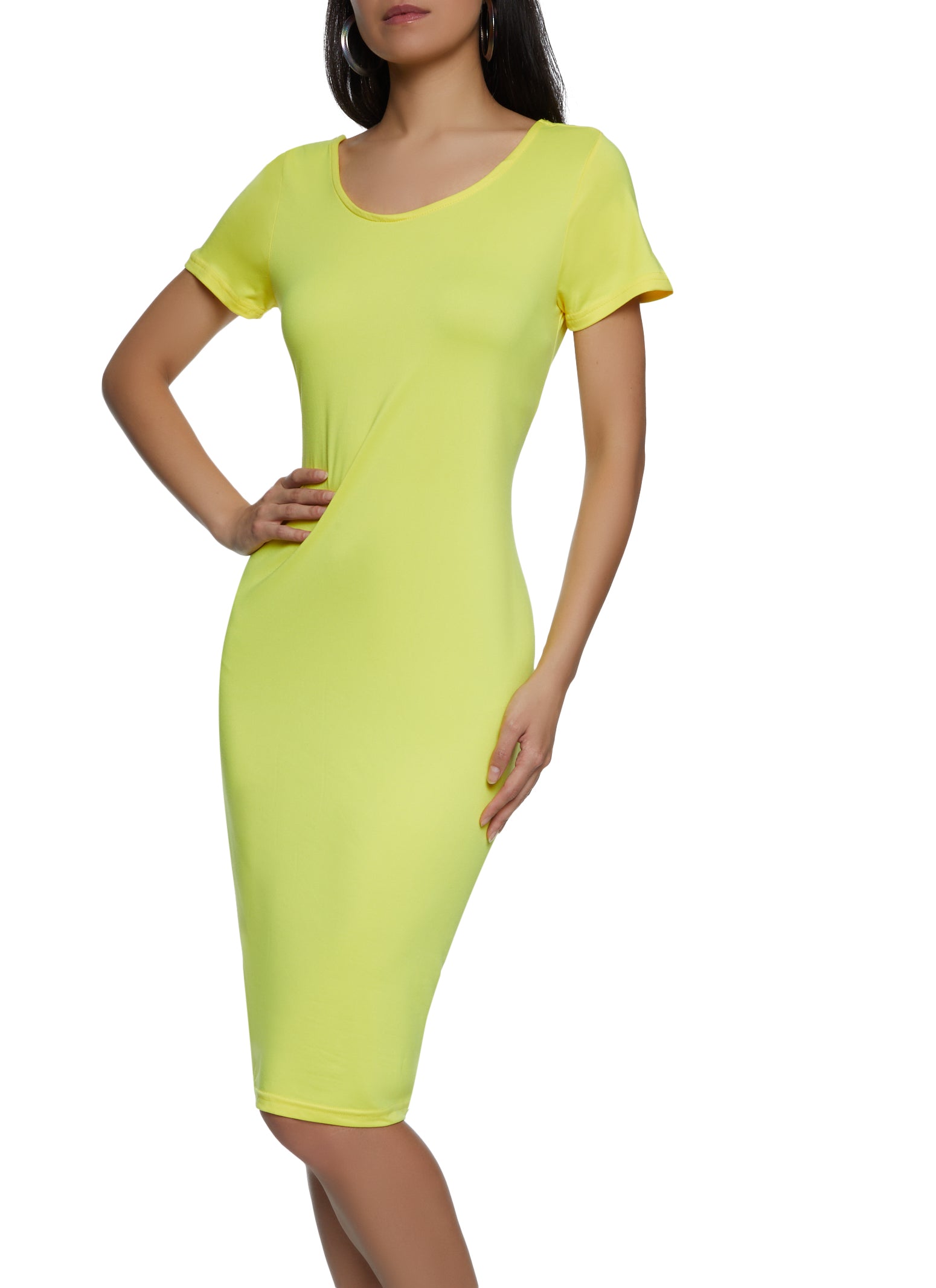 Solid Boat Neck Midi Dress - Yellow