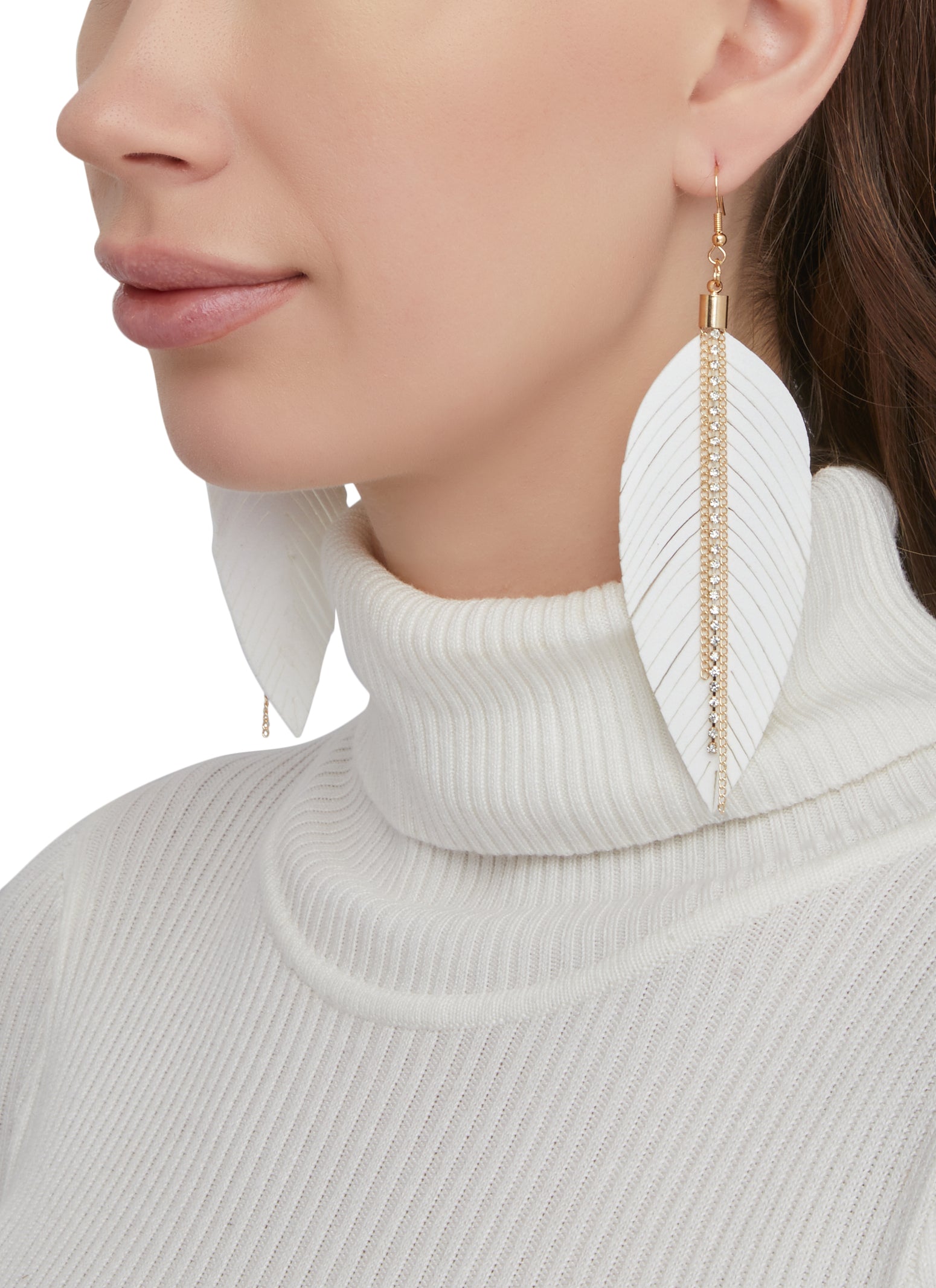 Medium White Gold Feather Earrings