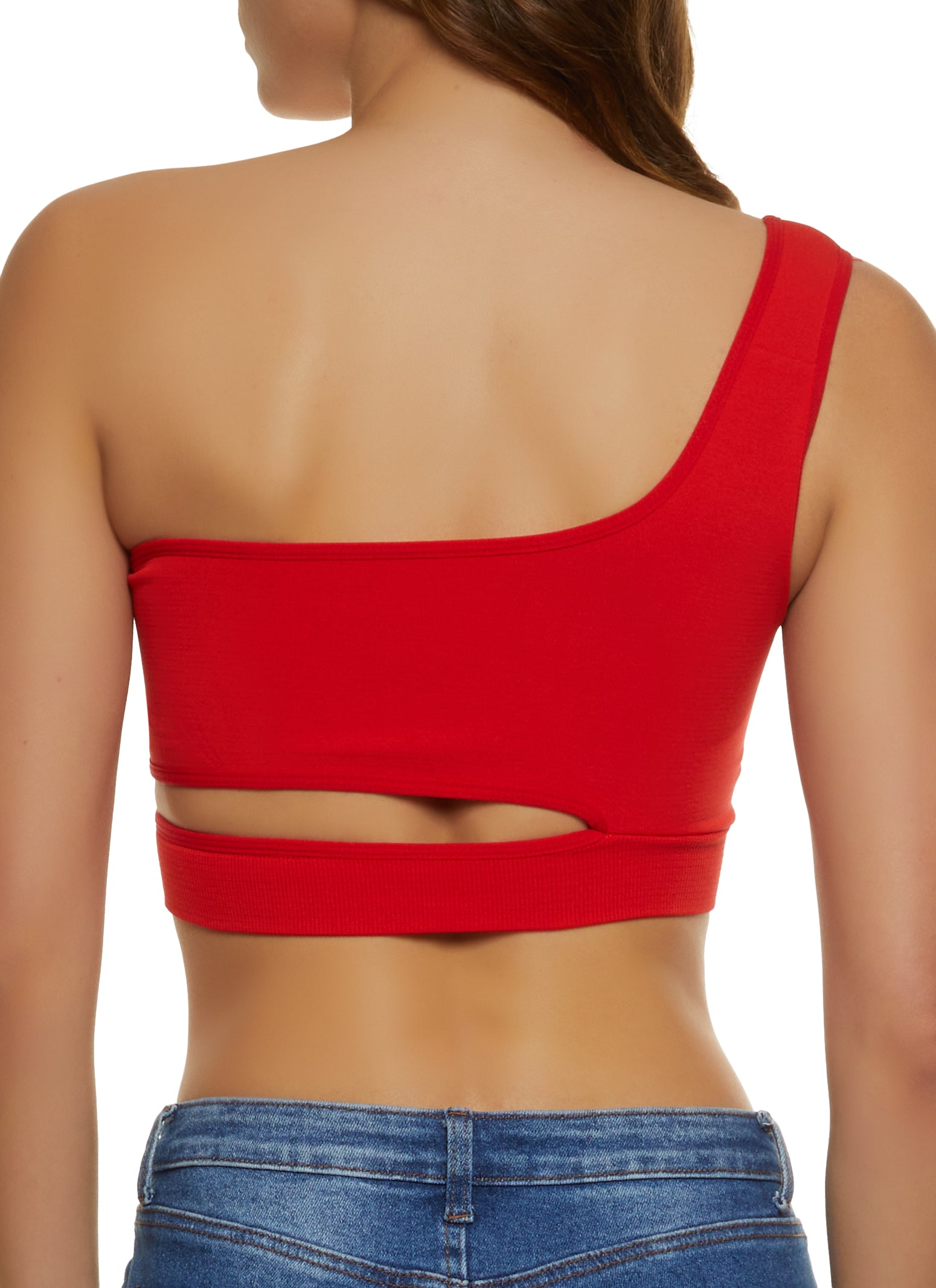 One shoulder red online crop top