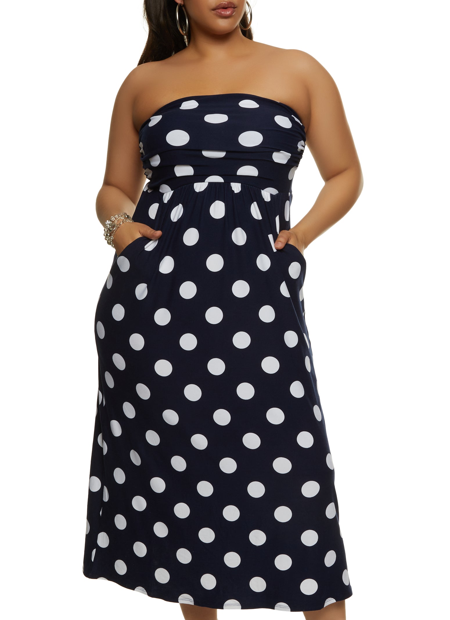 Plus Size Polka Dot Strapless Dress