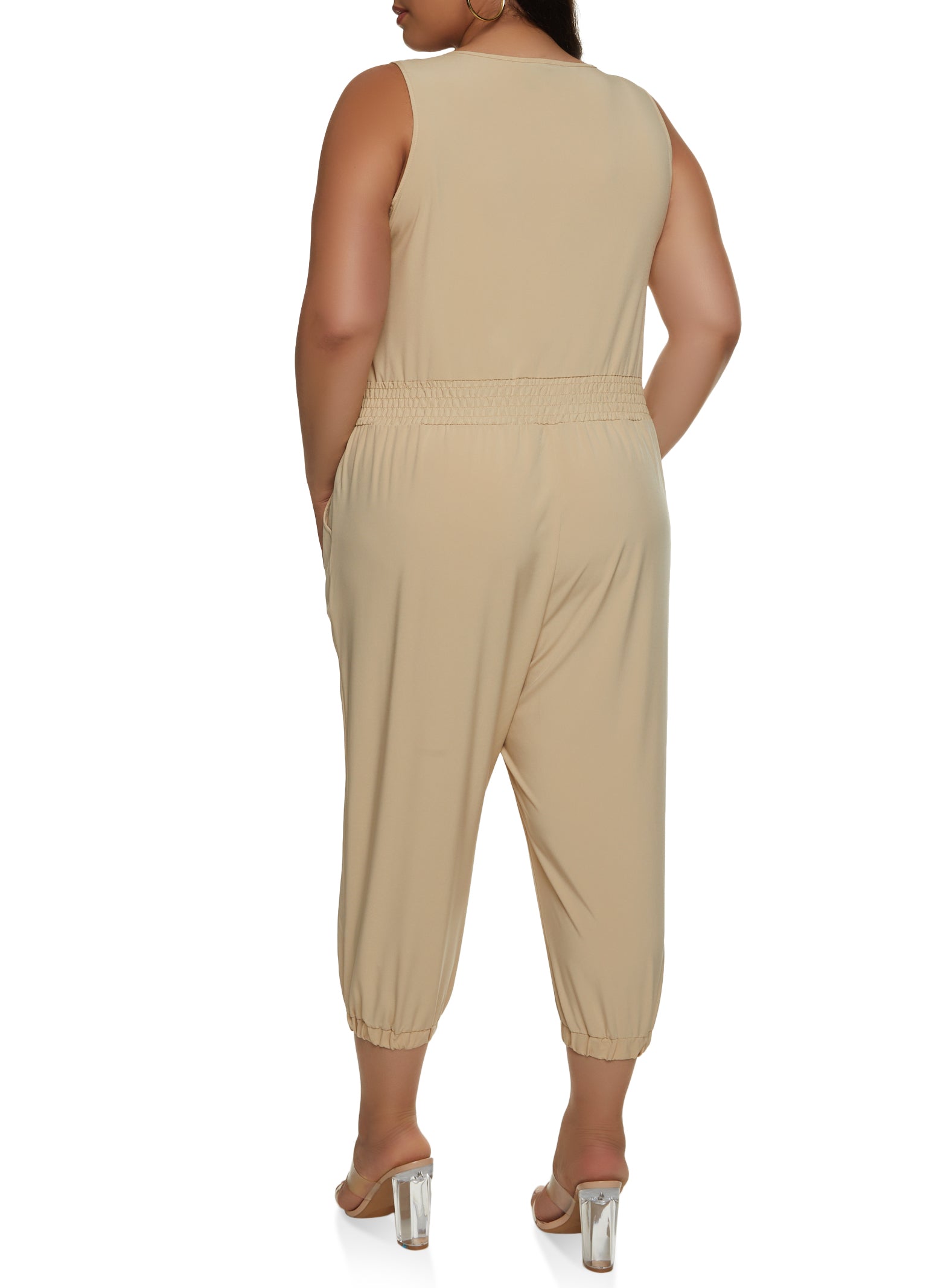 Plus Size Zip Front Ruffled Cropped Jumpsuit