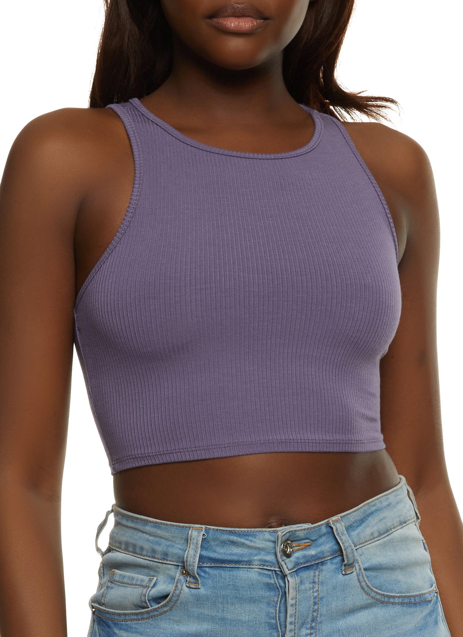 Ribbed Racer Back Cropped Tank Top