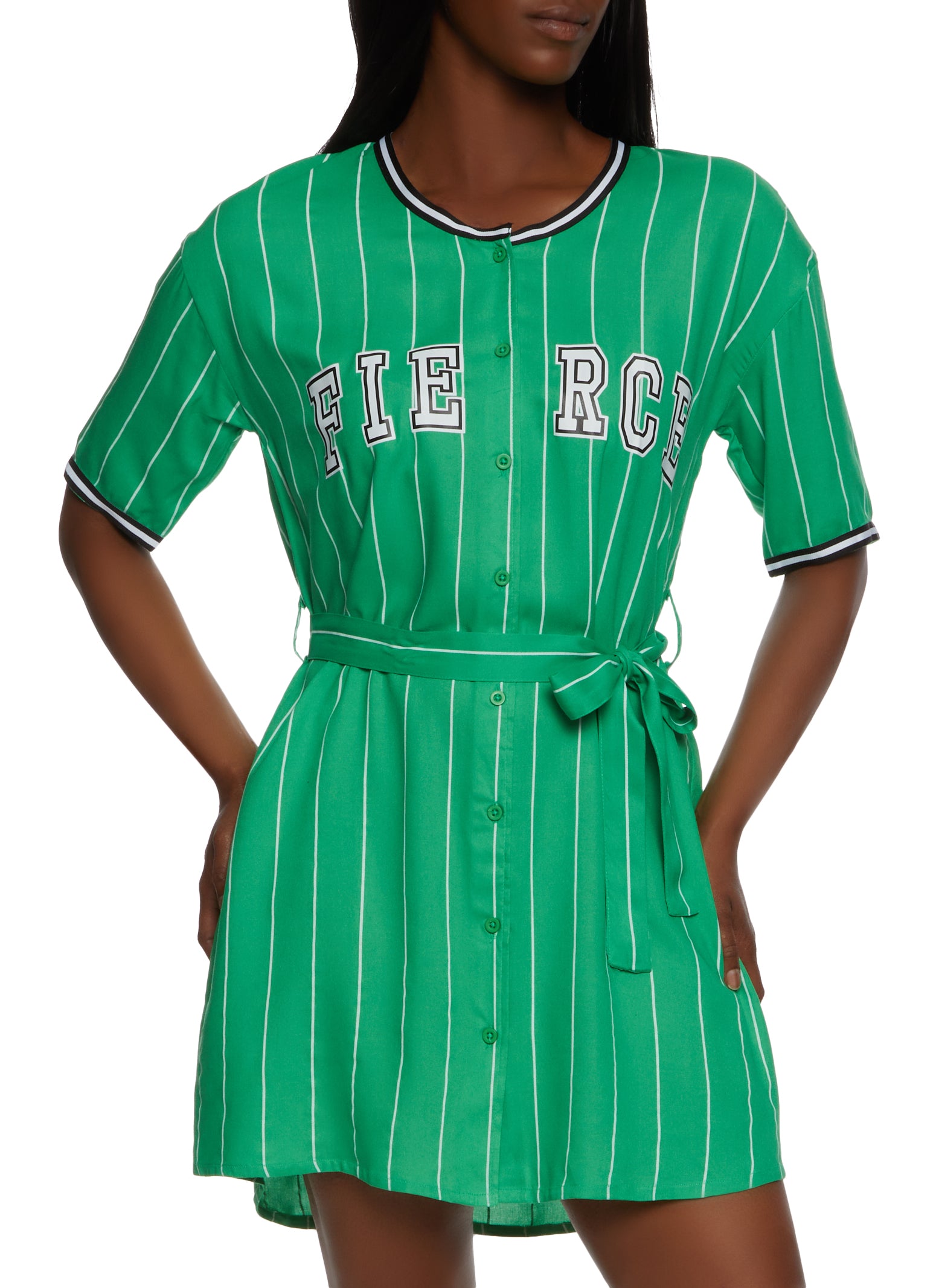 Plus Size Button Front Baseball Jersey Dress - Kelly Green