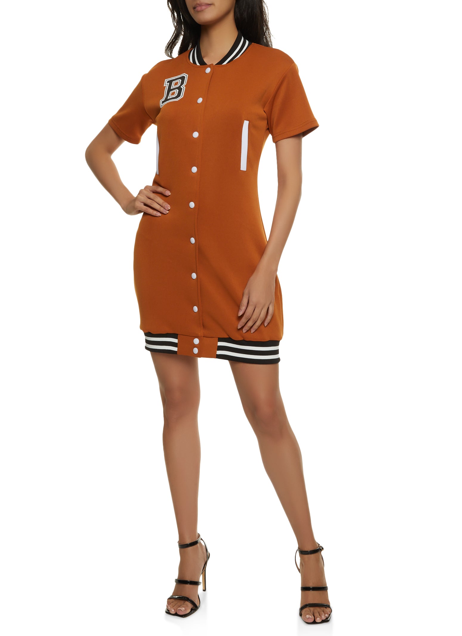 Button Front Baseball Jersey Dress