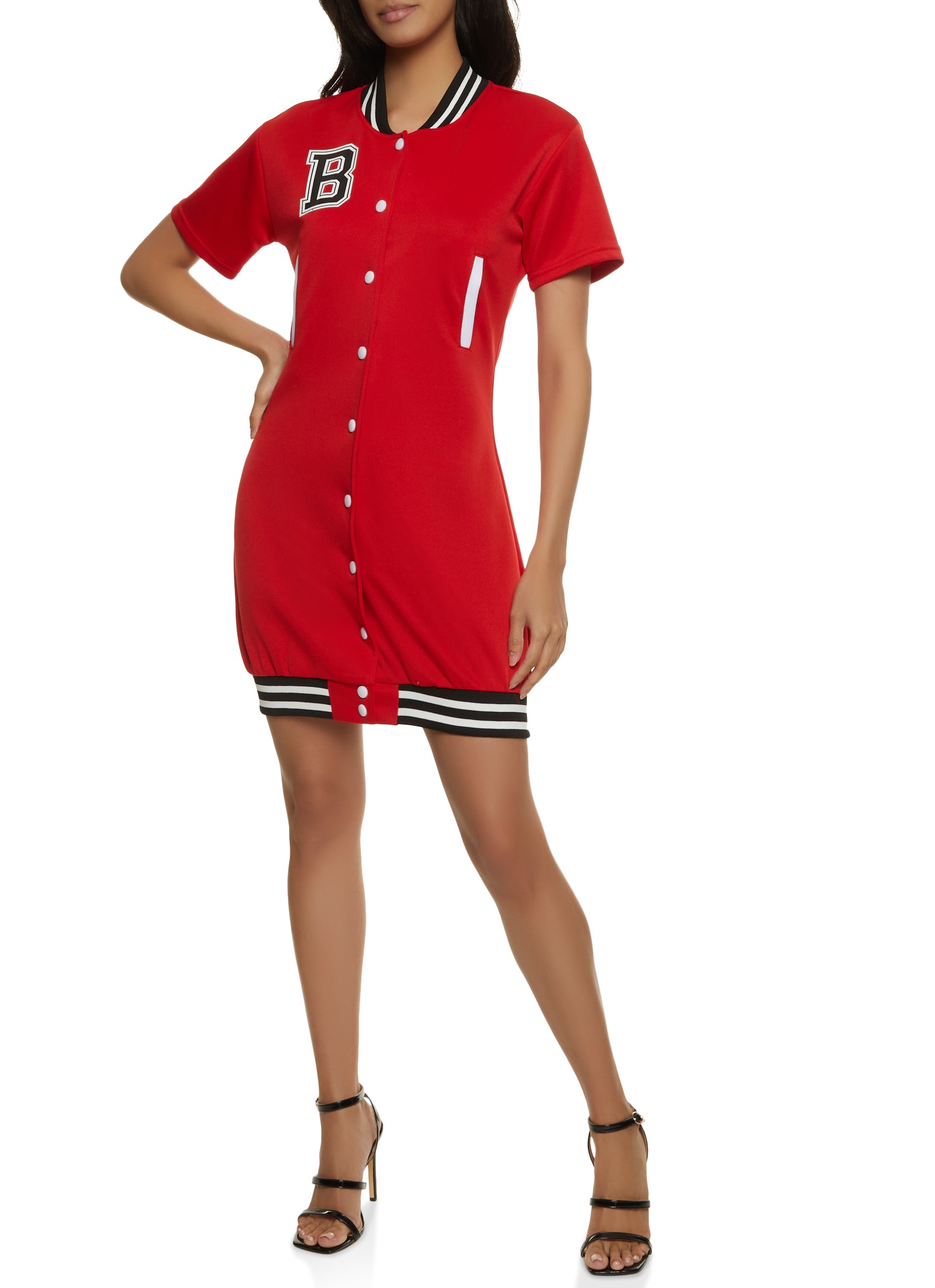 Womens Button Front Baseball Jersey Dress, Lavender, Size S | Rainbow Shops