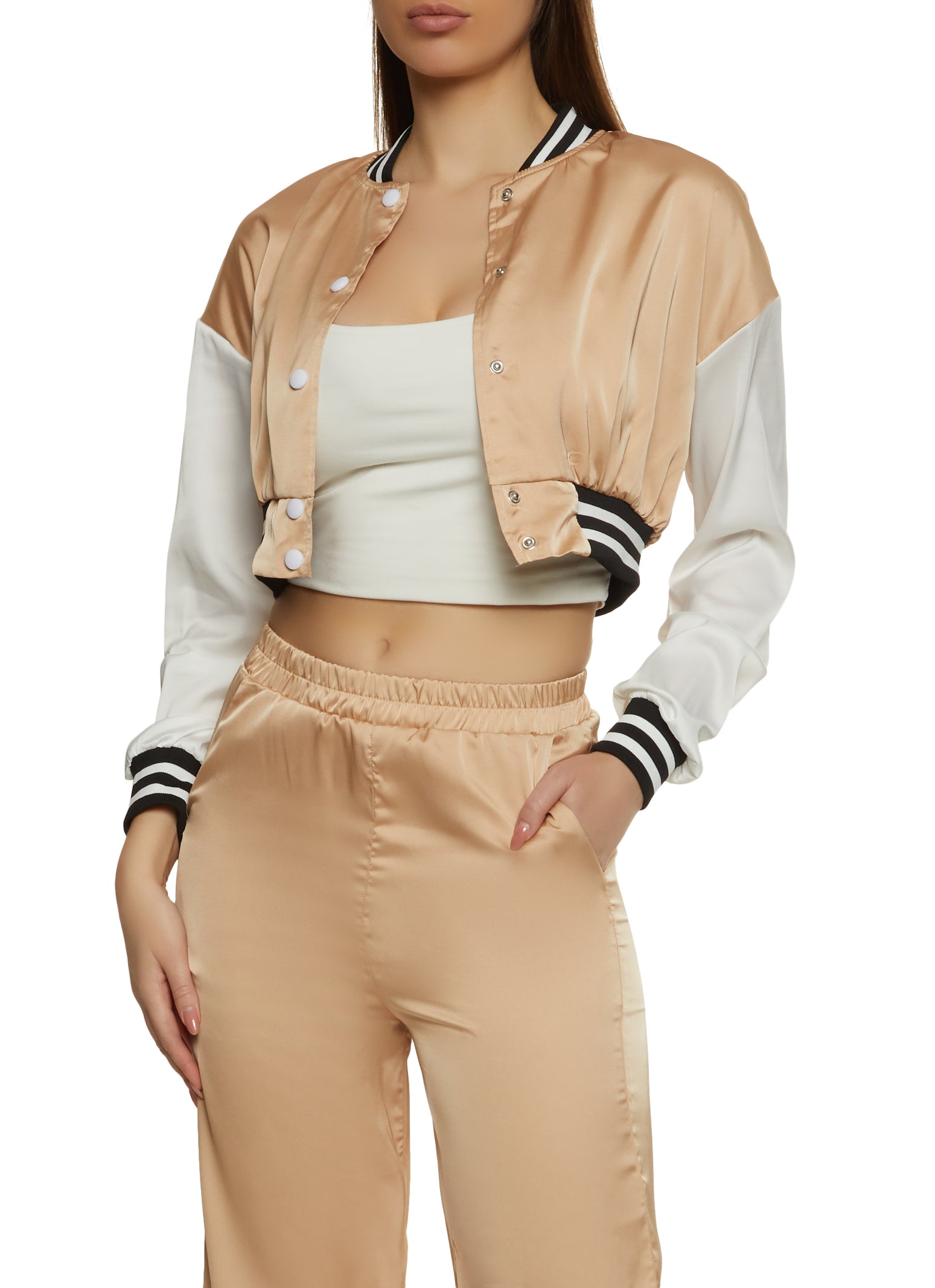 Cropped Satin Bomber Jacket