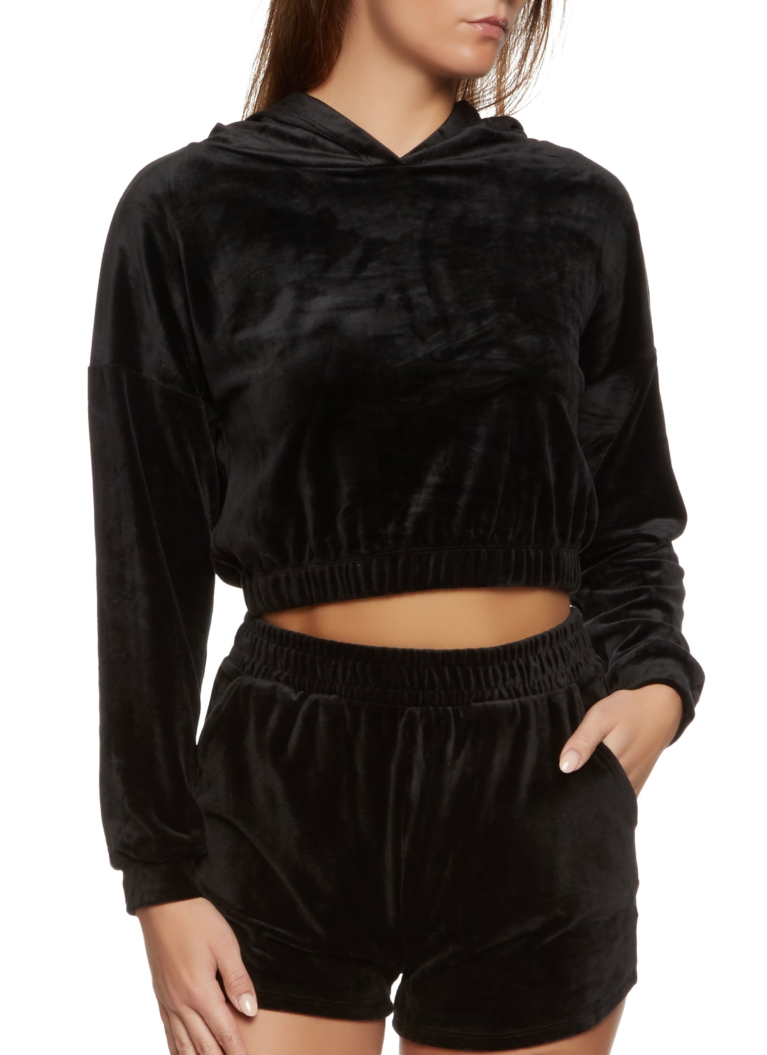 Velvet cropped hotsell hoodie black