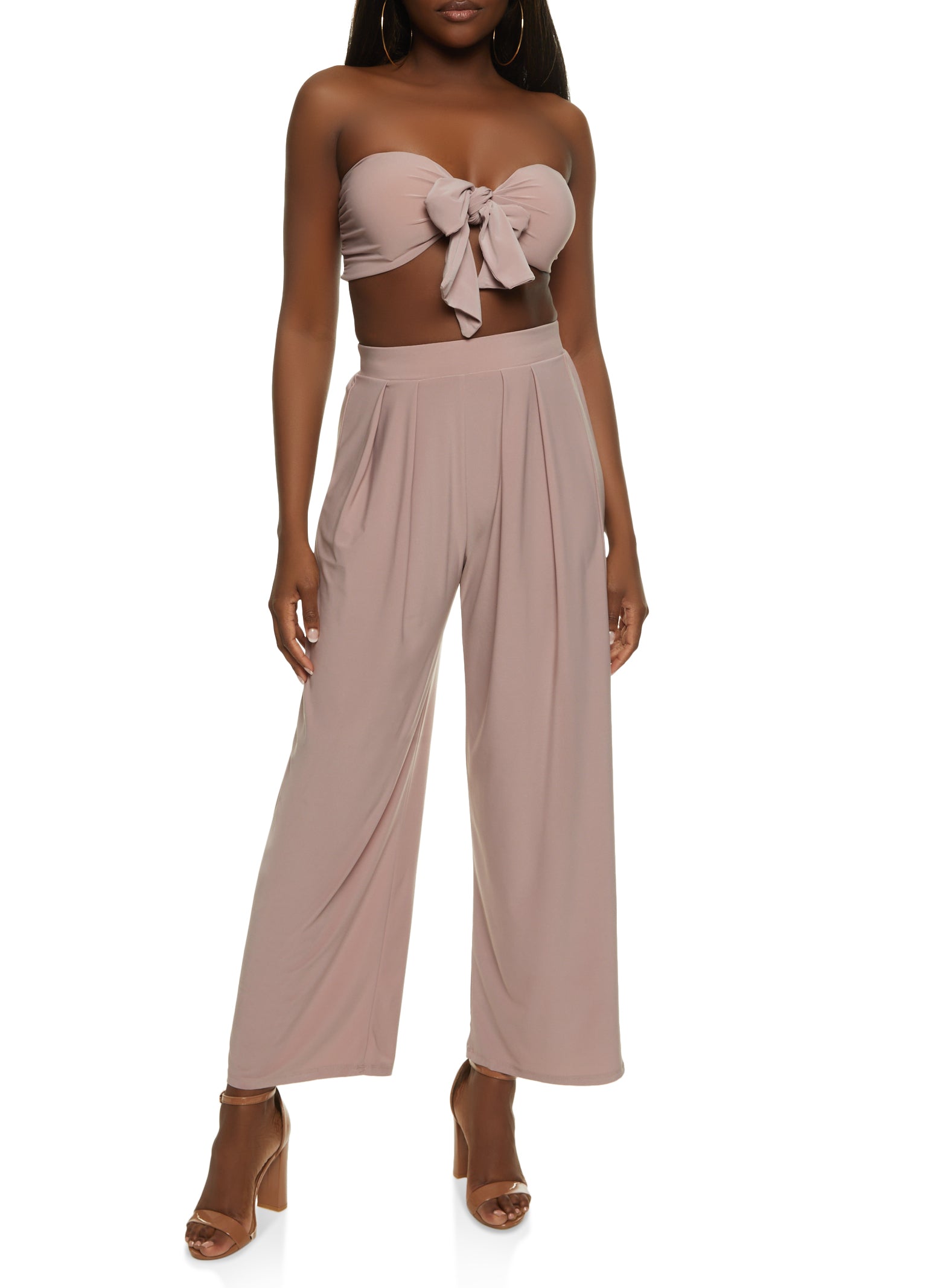 Strapless Tie Front Bandeau Crop Top