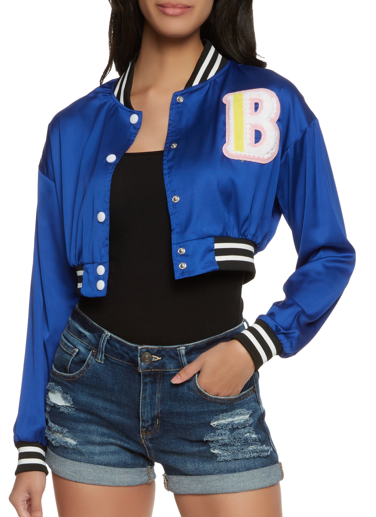 Womens' White and Blue Letterman Jacket