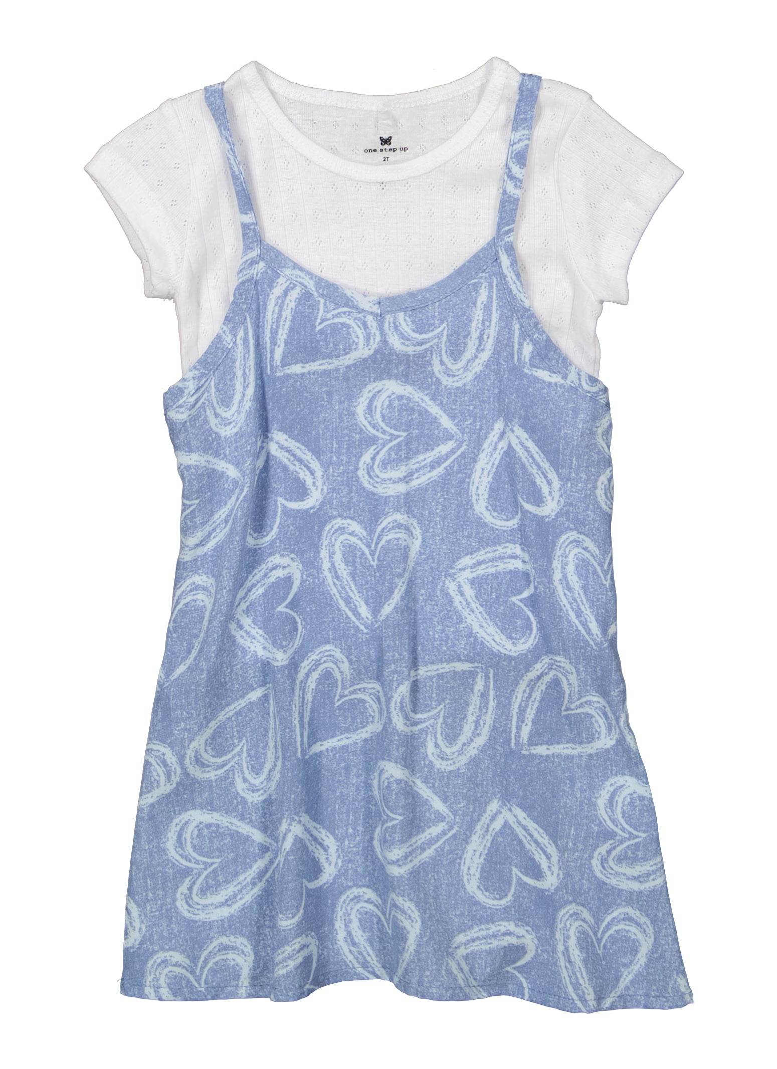 Toddler Girls Heart Print Cami Dress with Top - Medium Wash