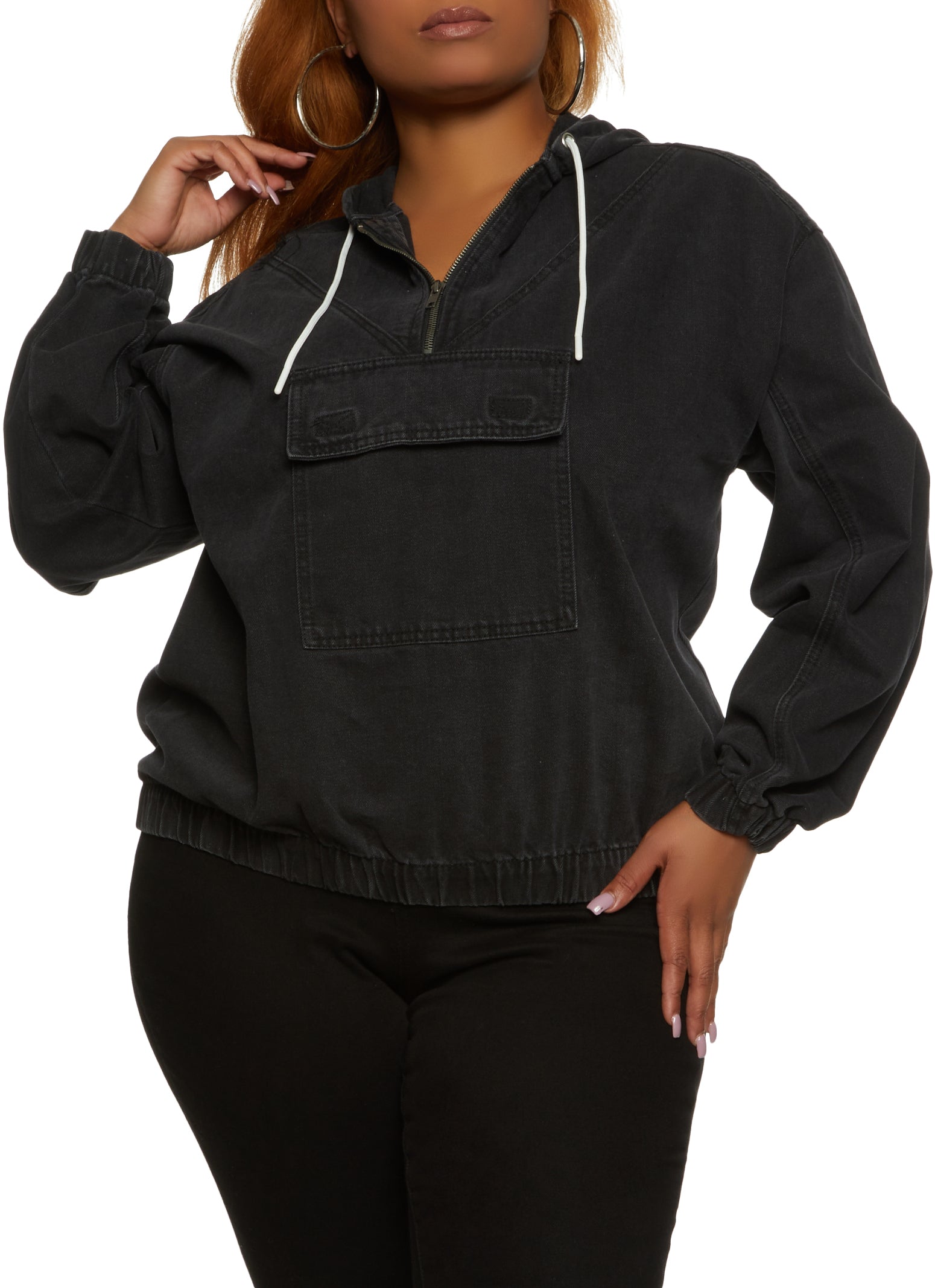 Plus Size Denim Pullover Sweatshirt - Medium Wash