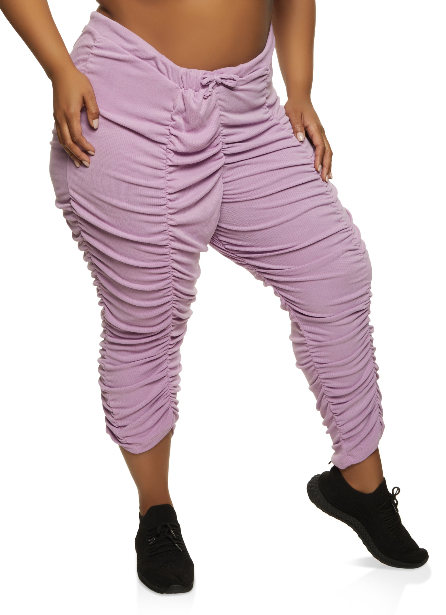Plus Size Ribbed Knit Stacked Pants