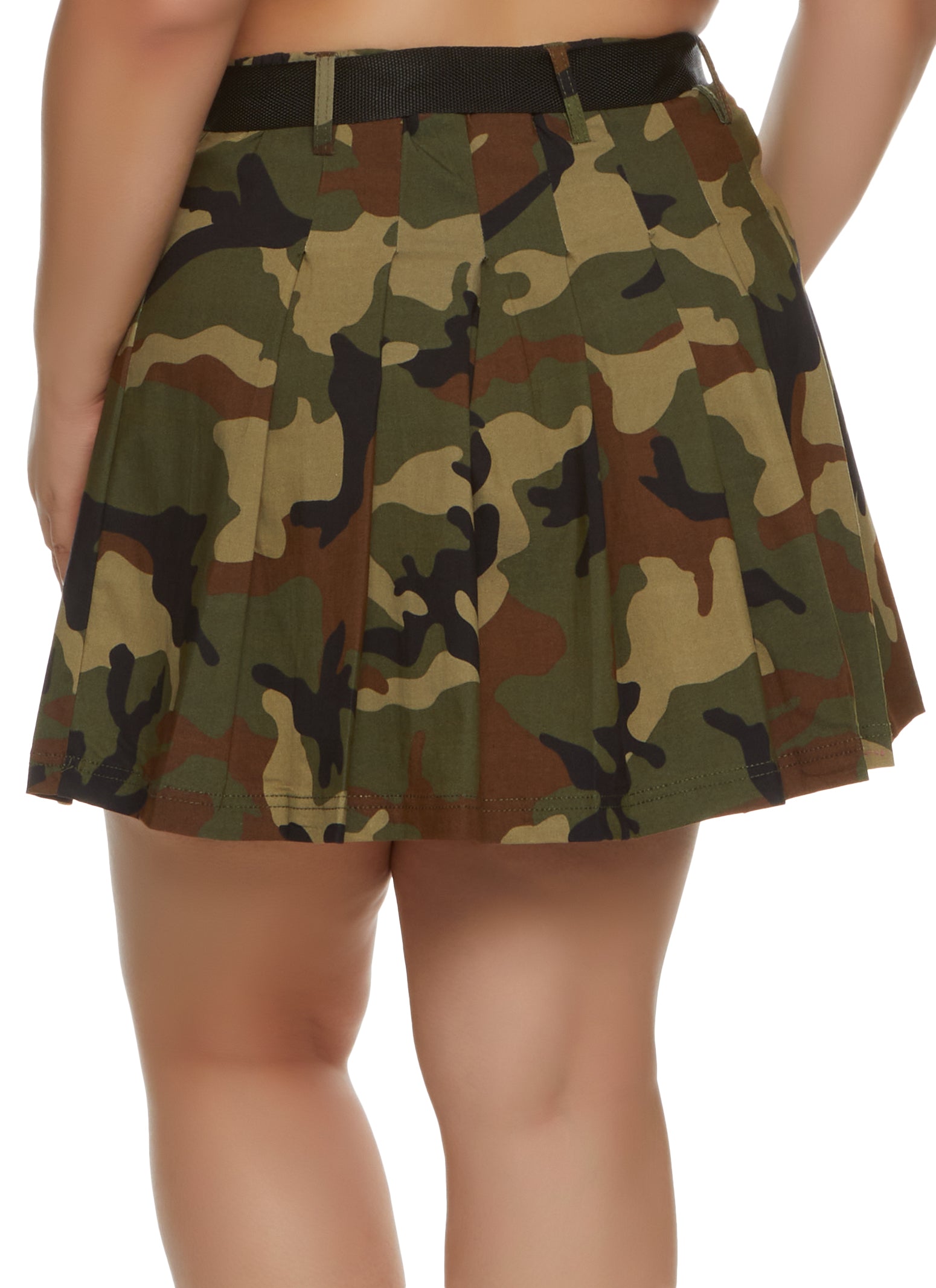 Shape Green Denim Pixel Camo Buckle Pleated Skirt