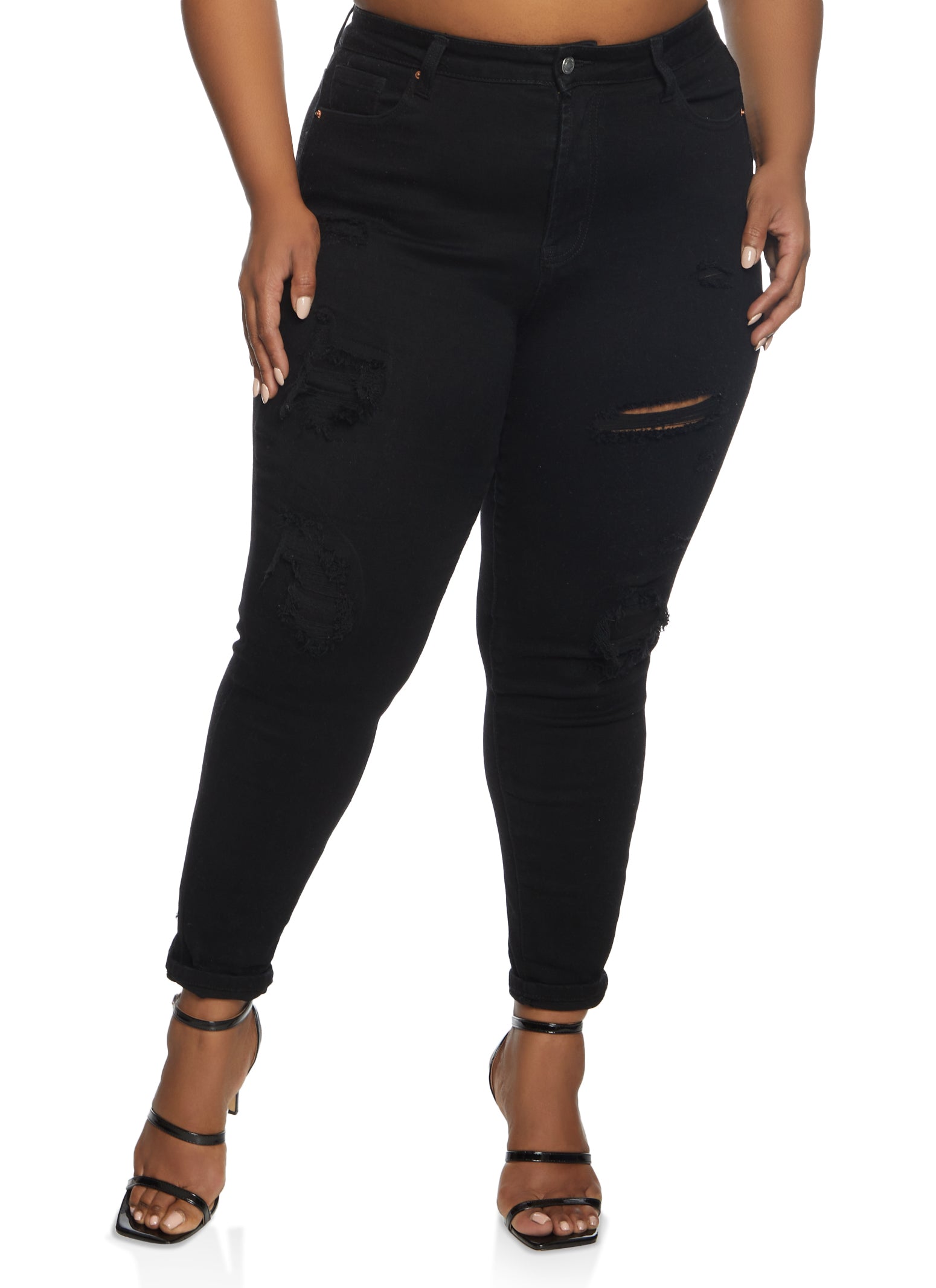 Plus size black on sale ripped jeans uk