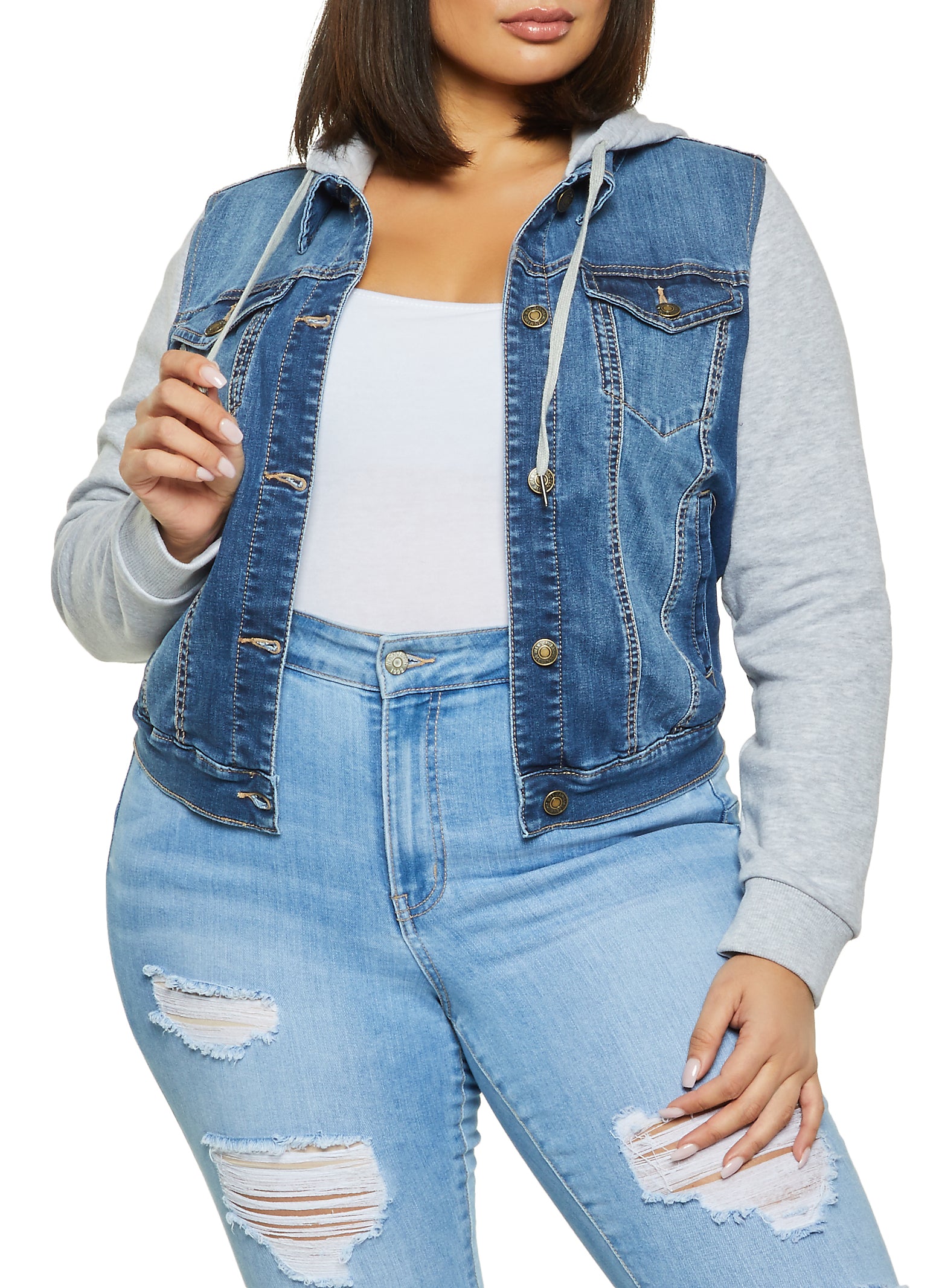 Plus Size Denim Pullover Sweatshirt - Medium Wash