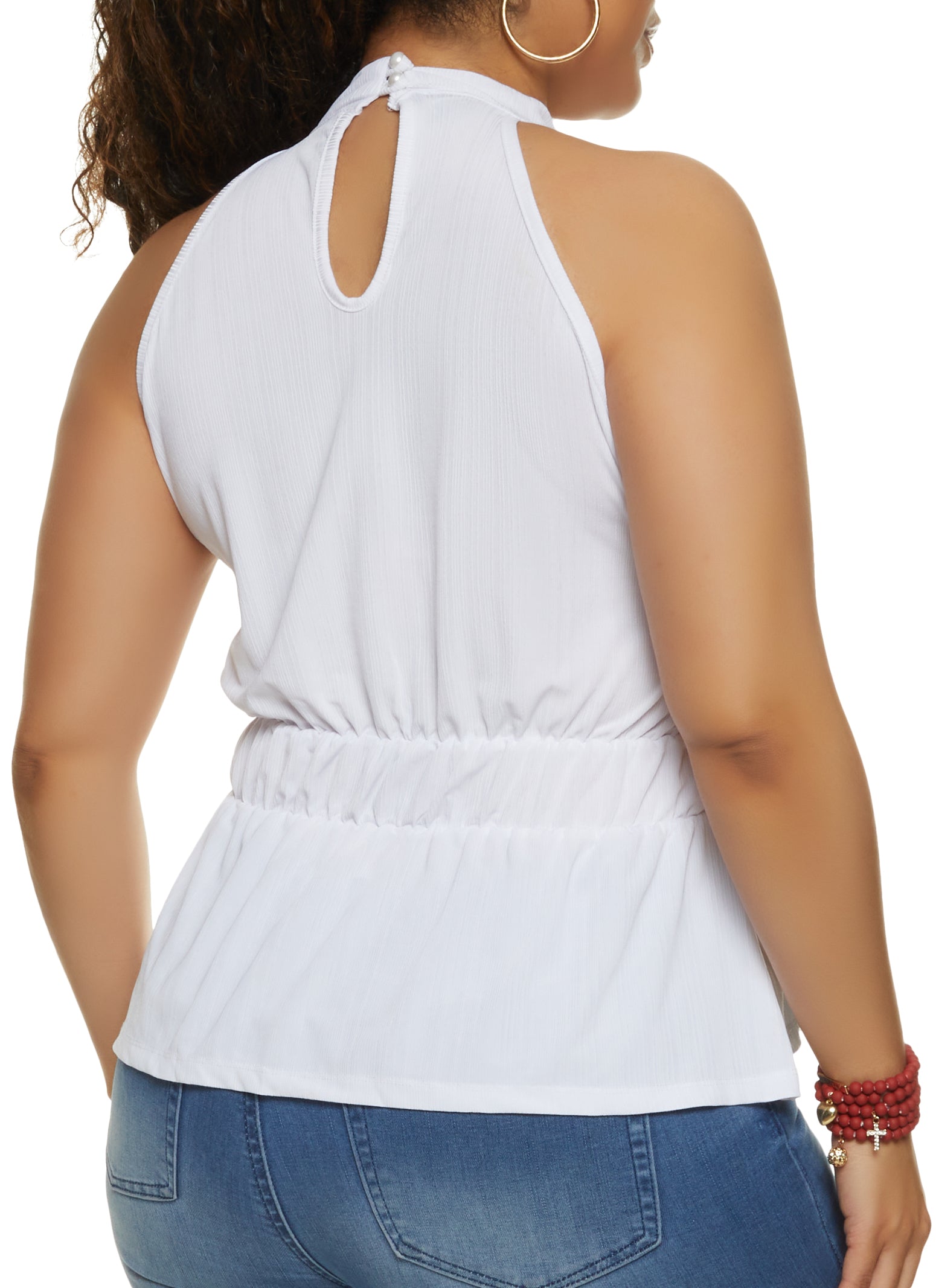 Plus Size Ribbed High Neck Ruched Waist Top