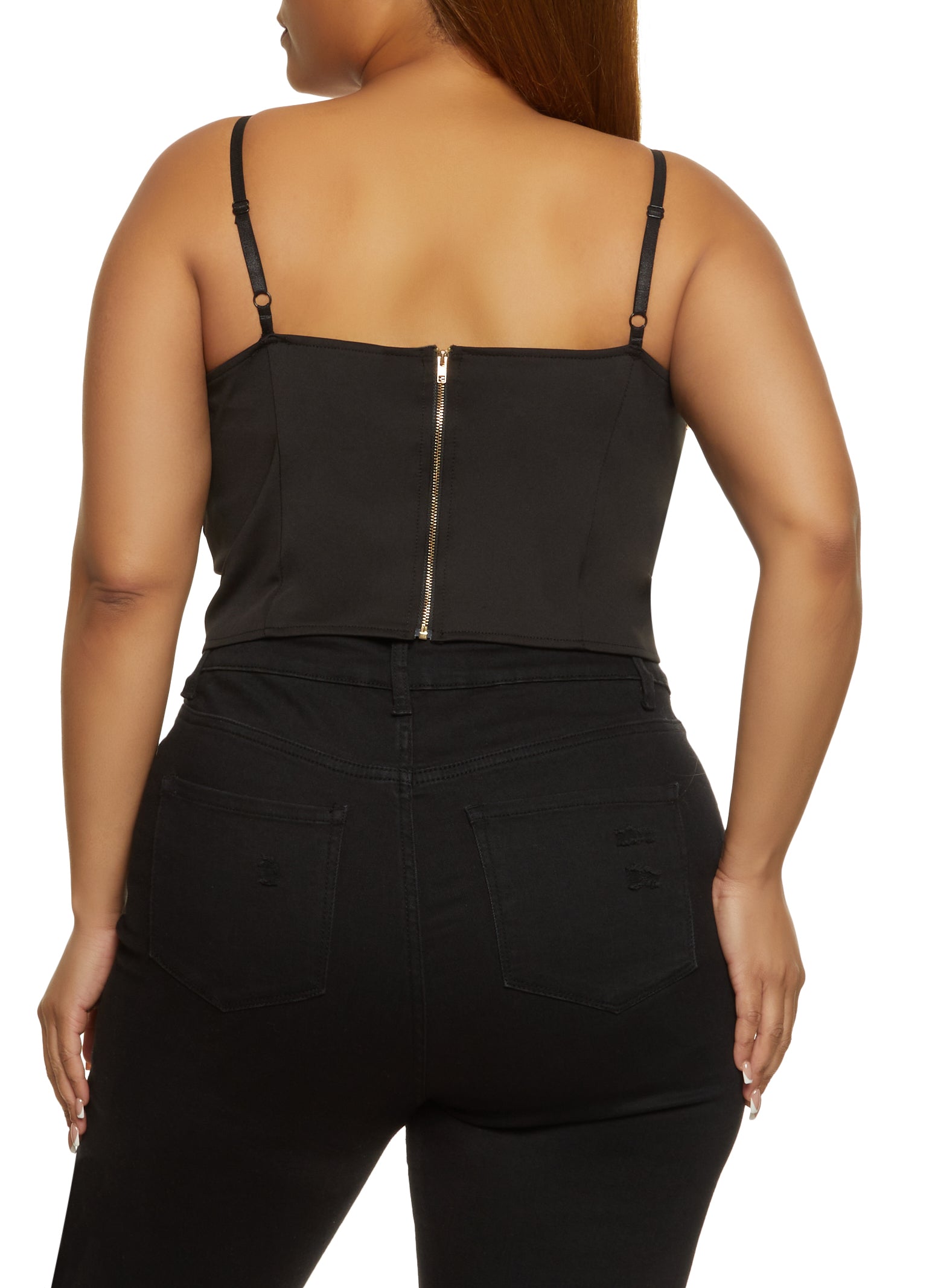 Plus Size Chain Strap Lace Detail Bustier Top - Black