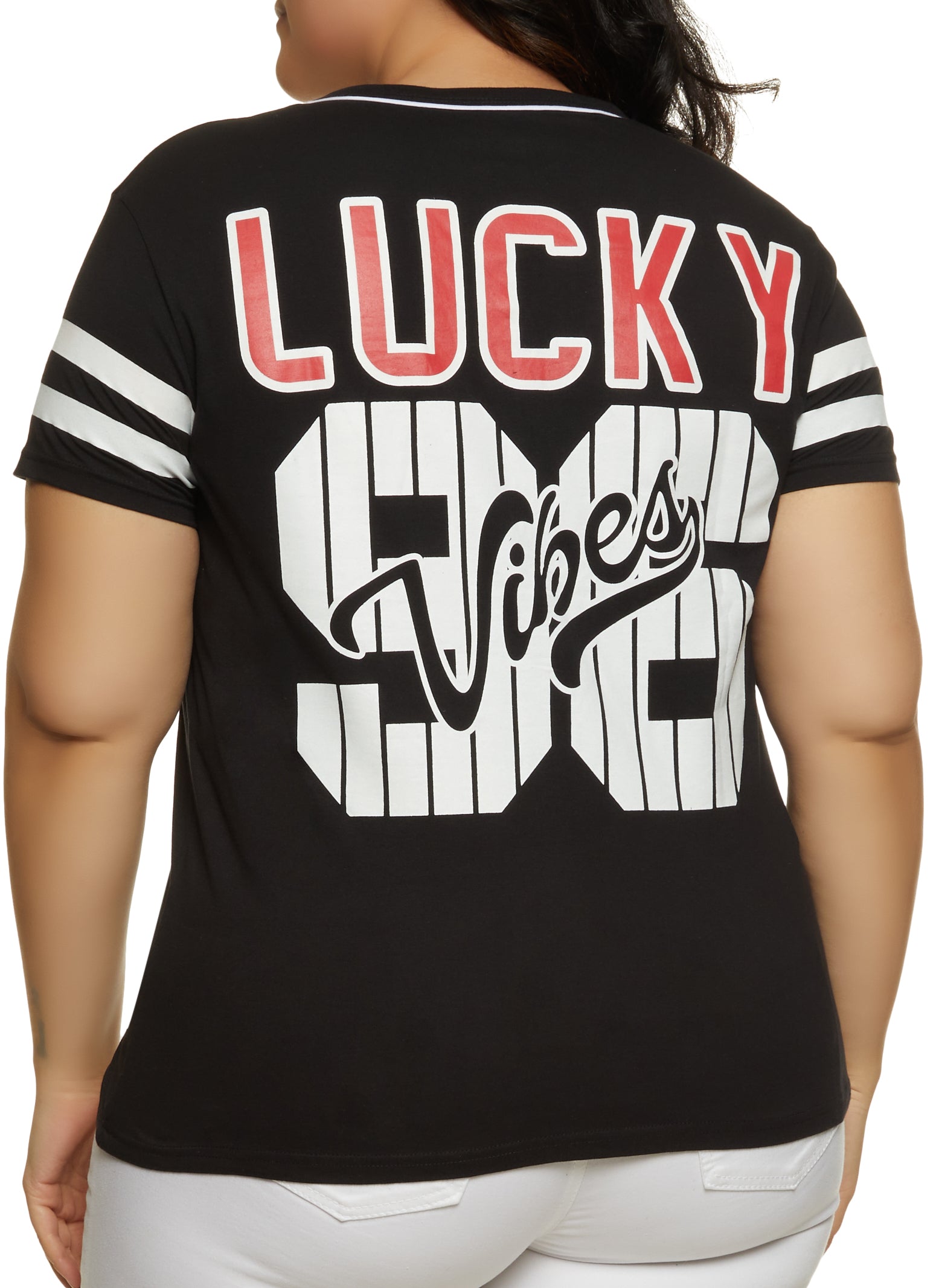 Plus Size 96 Lucky Vibes Baseball Shirt - Black