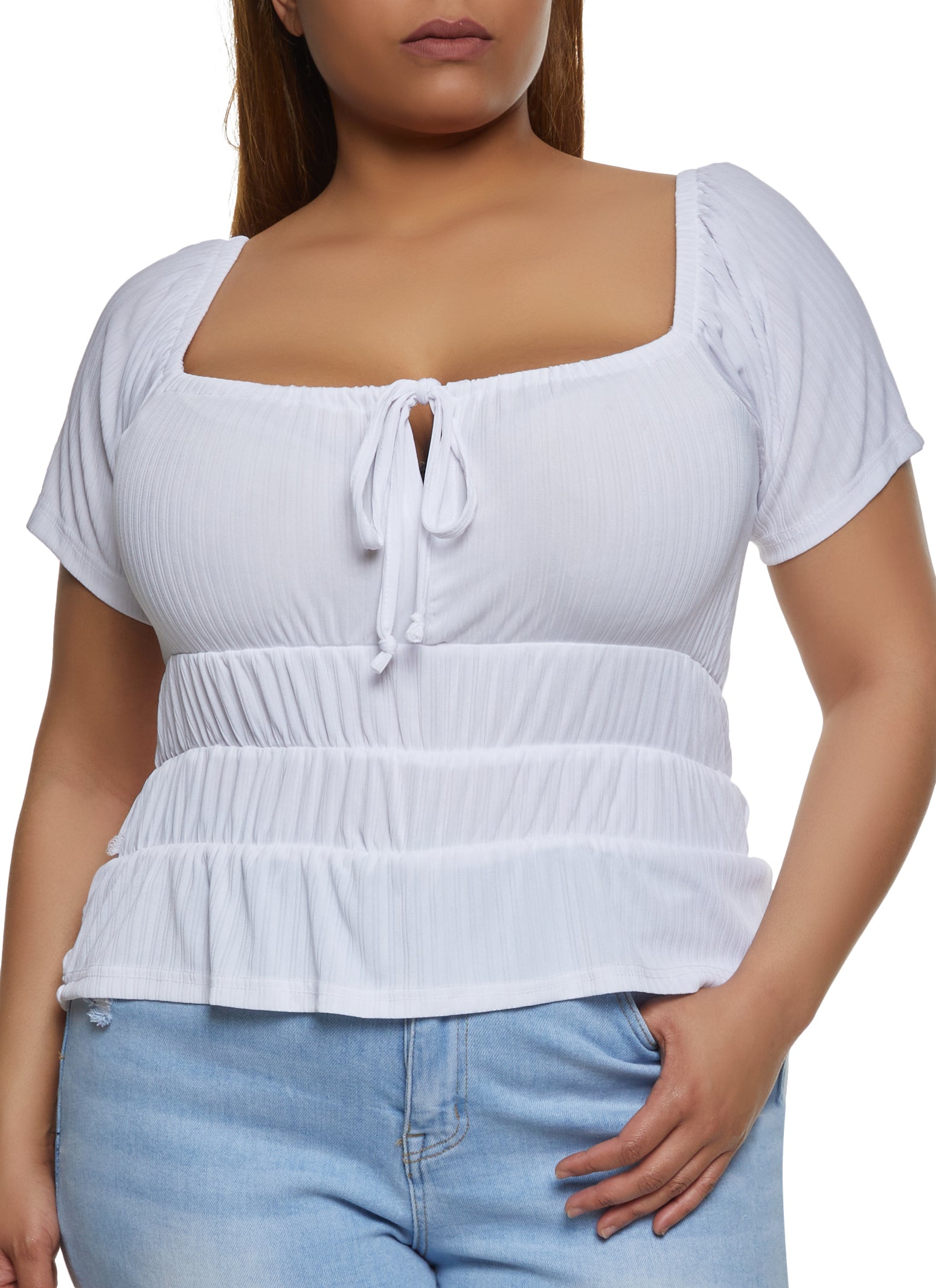 Plus size white peasant cheap top