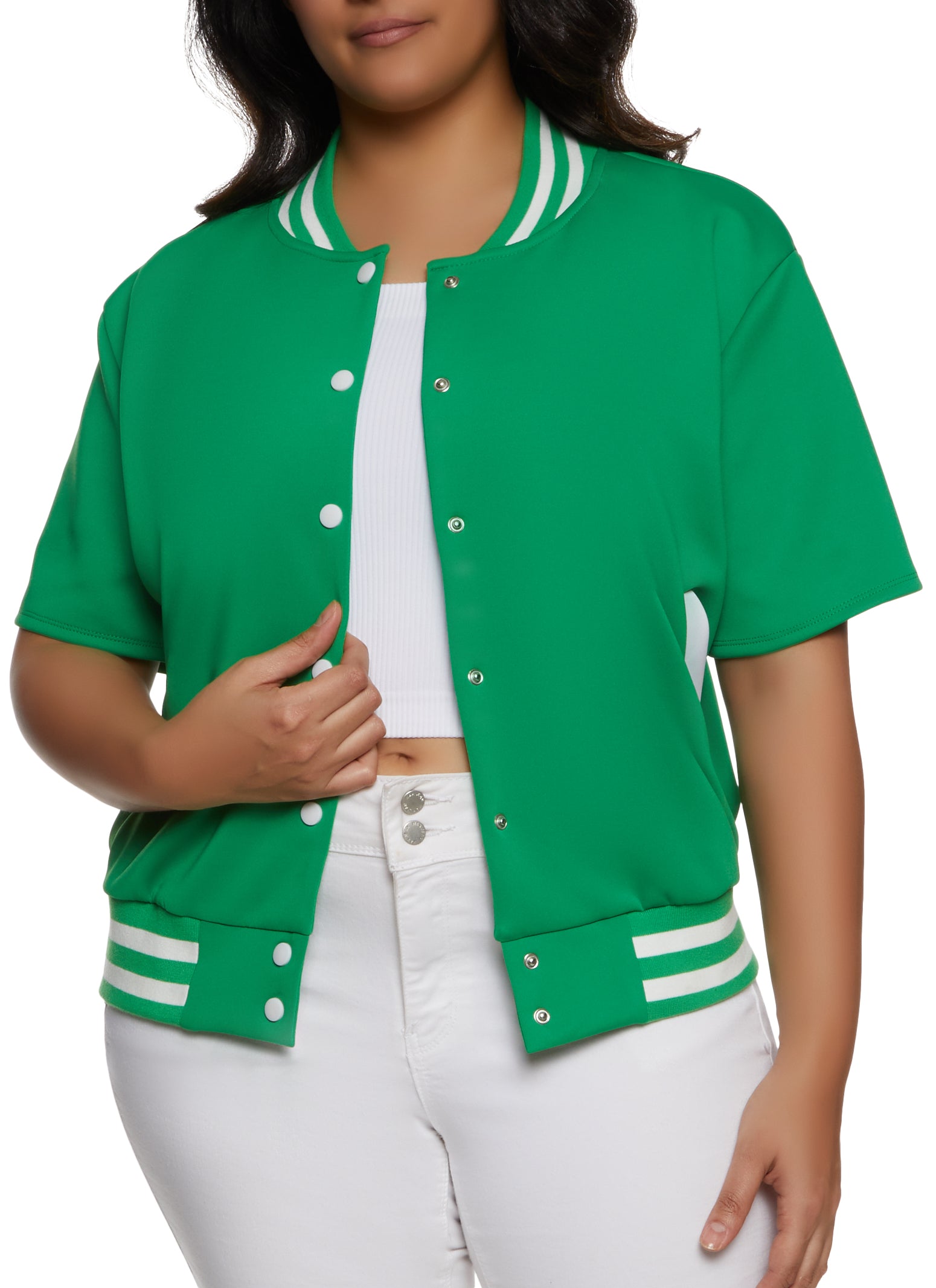 Women's Green & White Letterman Jacket