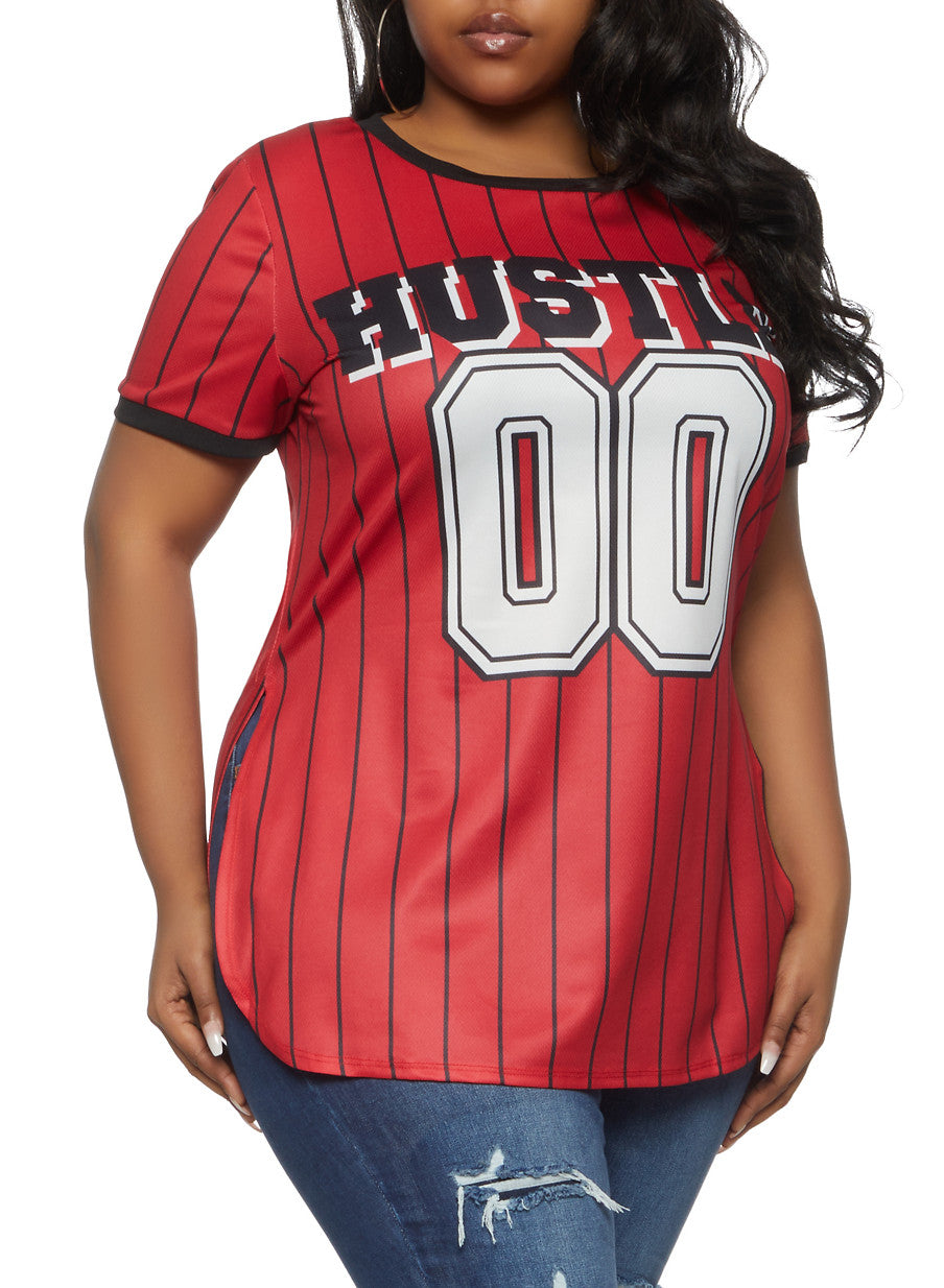 Plus Size Vibes Baseball Jersey Top