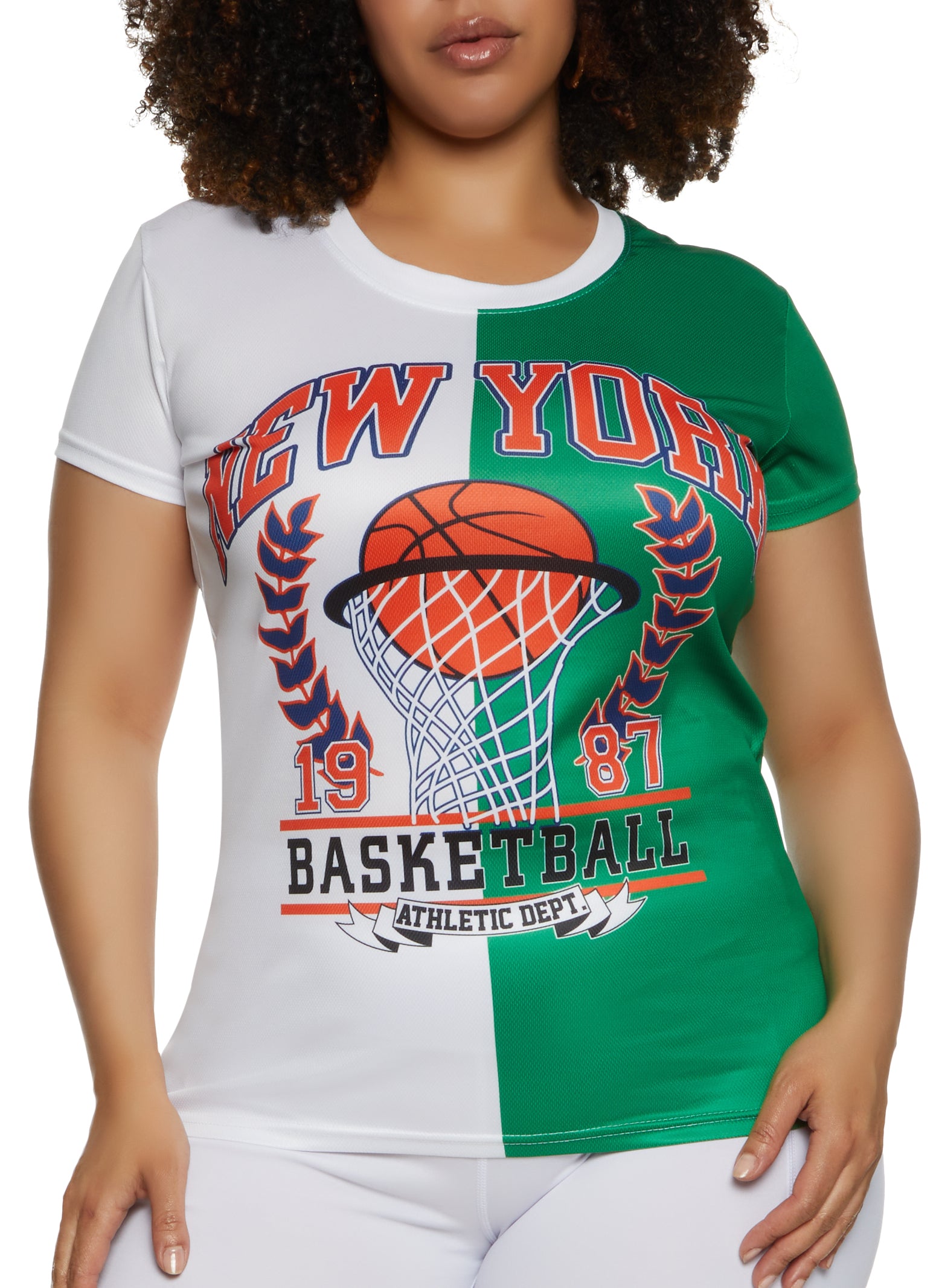 Plus Size Two Tone NY Athletics Graphic Tee - White