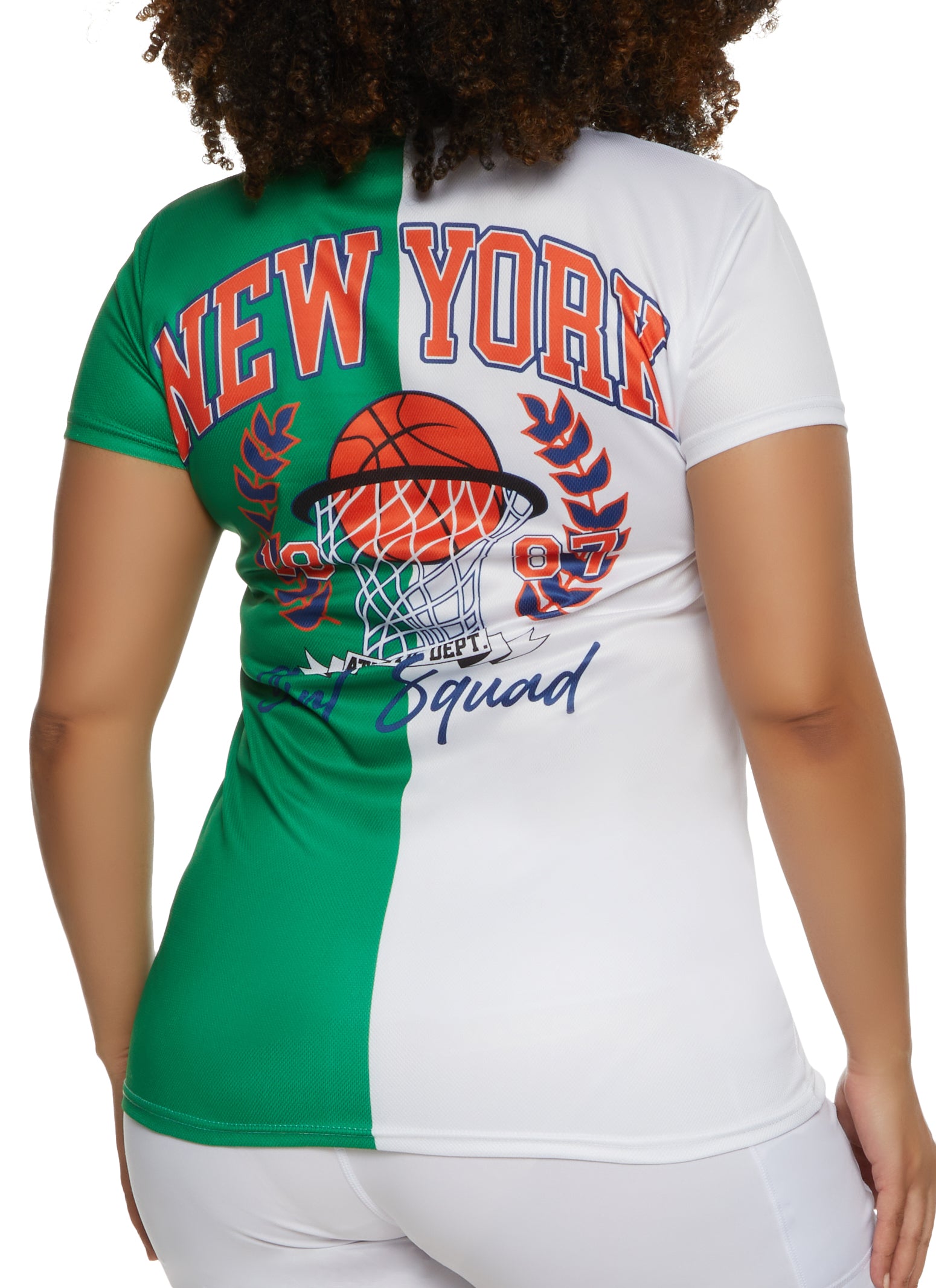 Plus Size Two Tone NY Athletics Graphic Tee - White