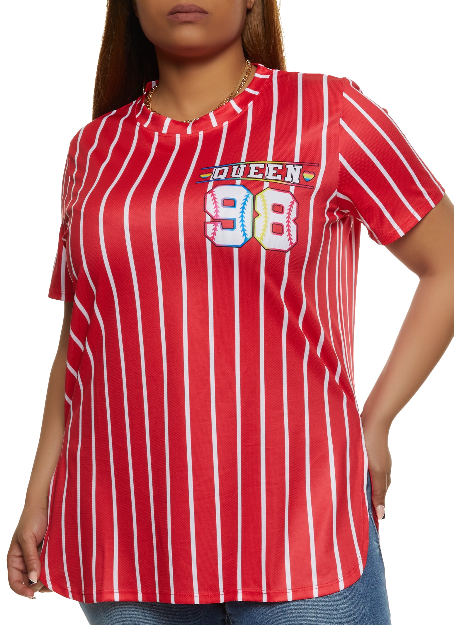 Women Baseball Jersey Top Short Sleeve Triped Baseball Shirt Plus