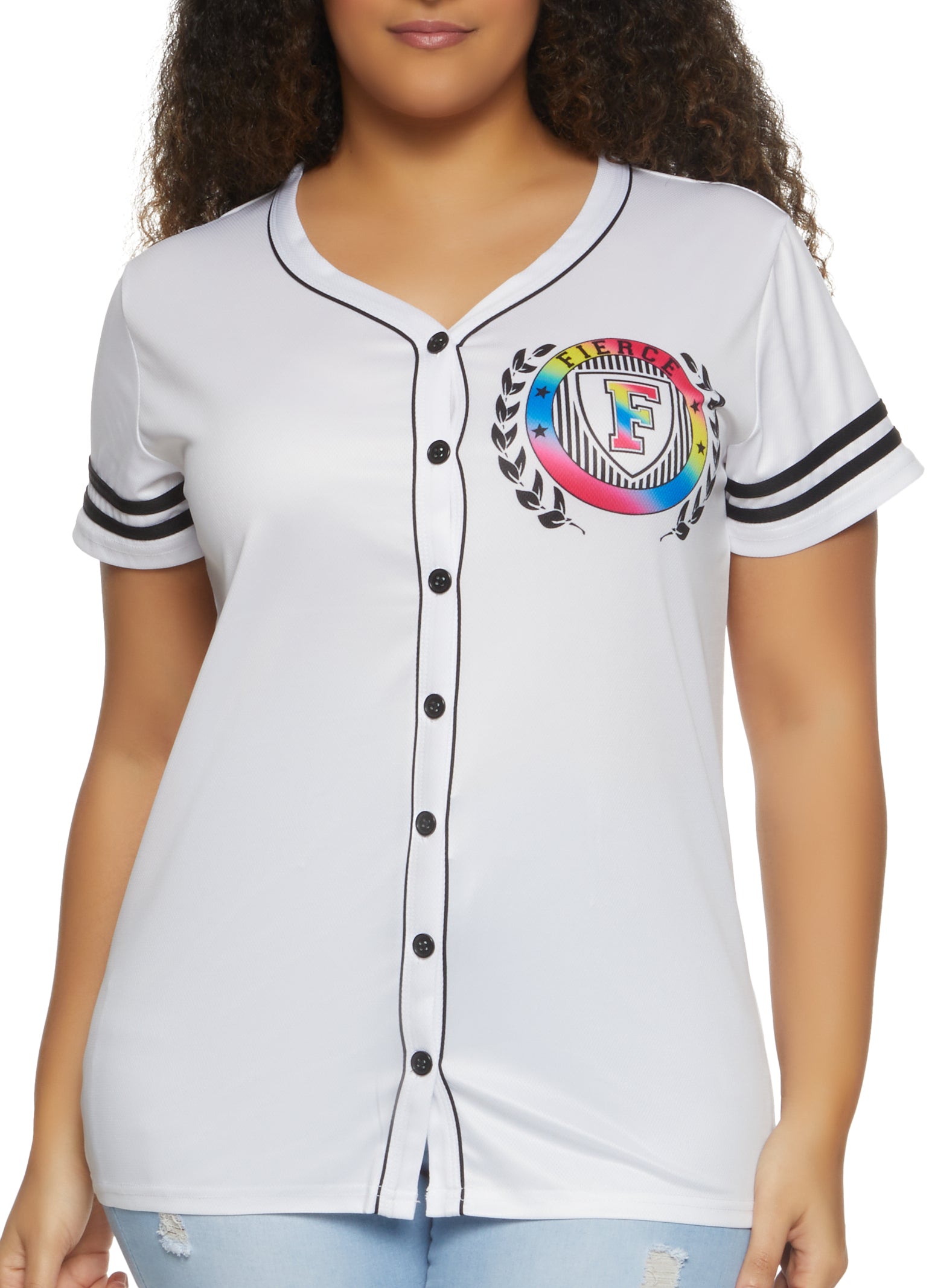 Plus Size New York Bear Graphic Baseball Shirt - White