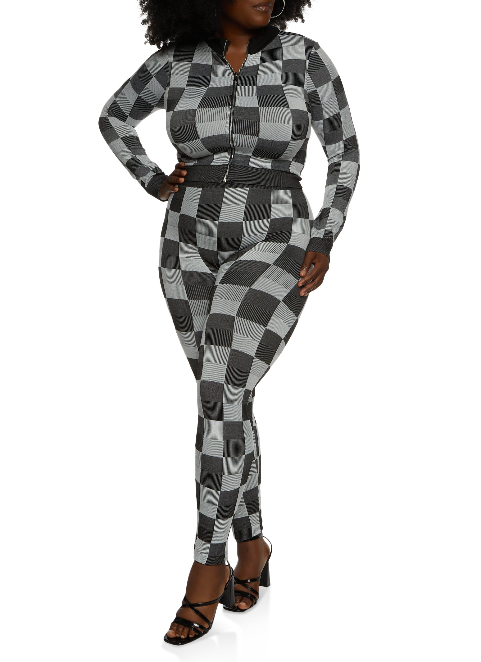 Plus Size Checkered Jacket